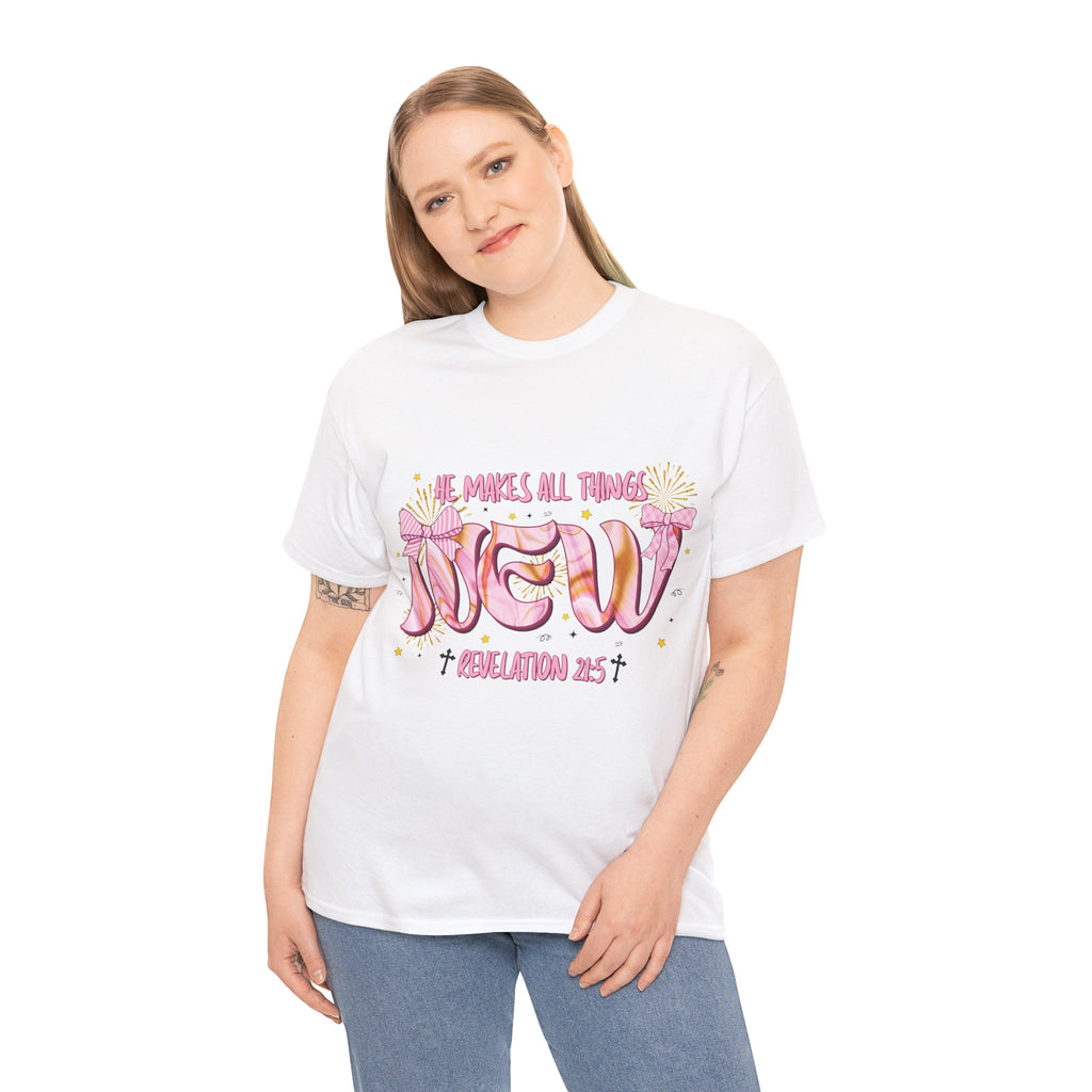Christian Marble Tee — “He Makes All Things New” (Revelation 21:5)... Unisex Cotton Tee