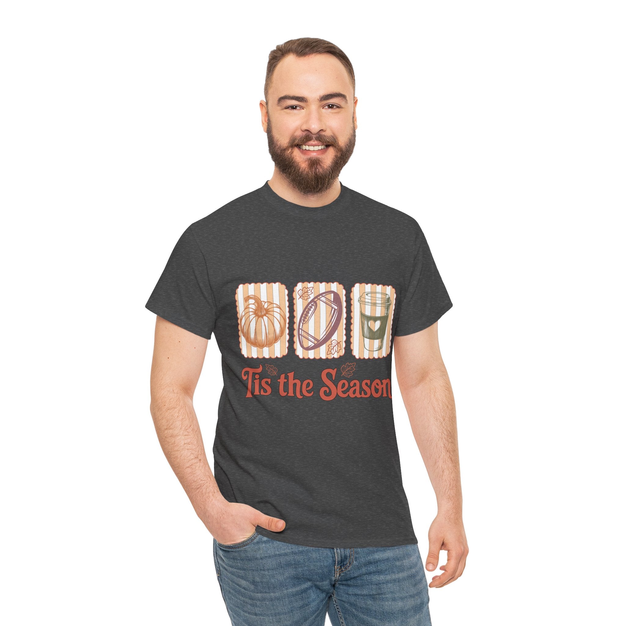 Tis the Season Pumpkin, Football & Coffee Fall Unisex Cotton T-Shirt