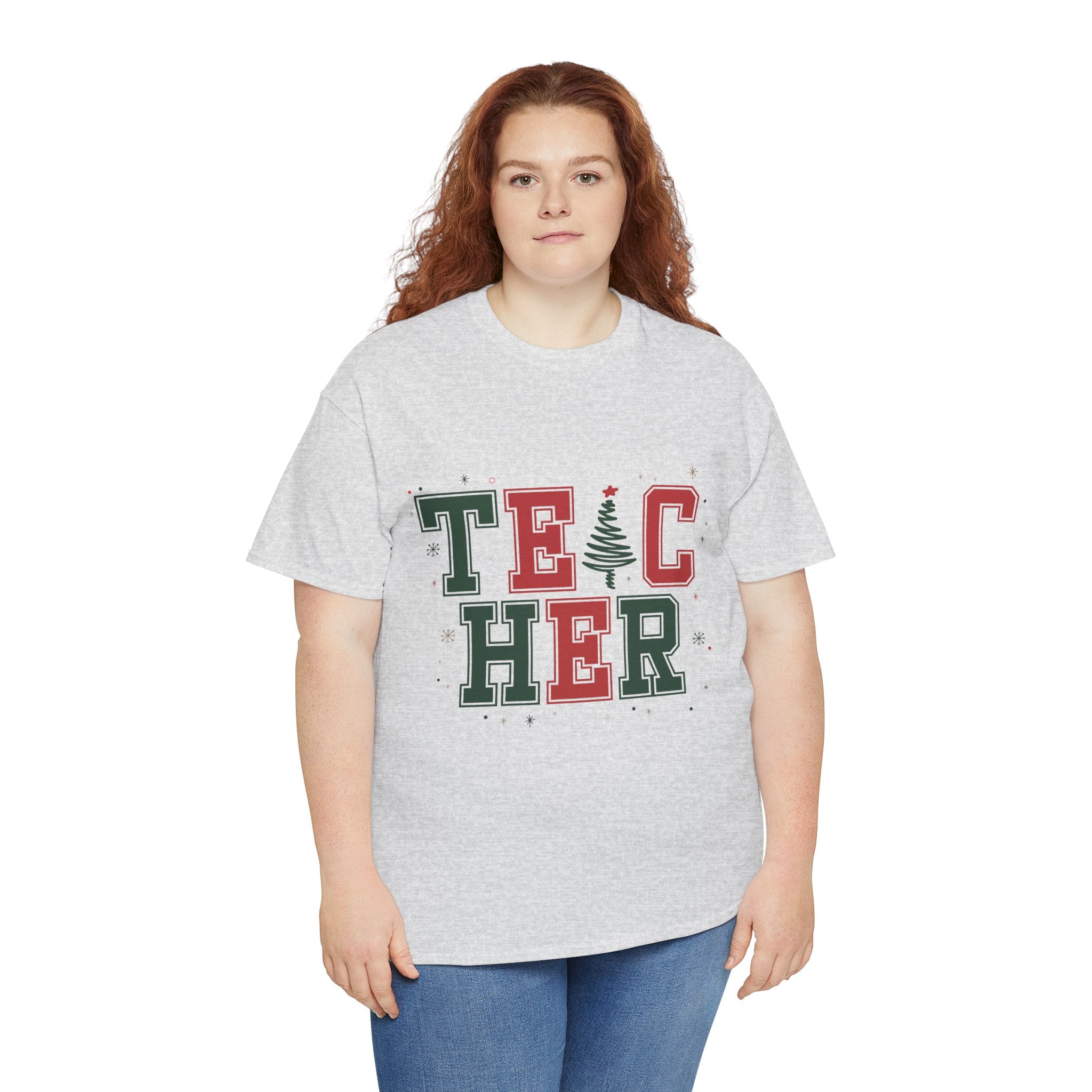 Teacher Christmas Varsity T-Shirt — Red & Green Holiday Unisex Cotton Tee