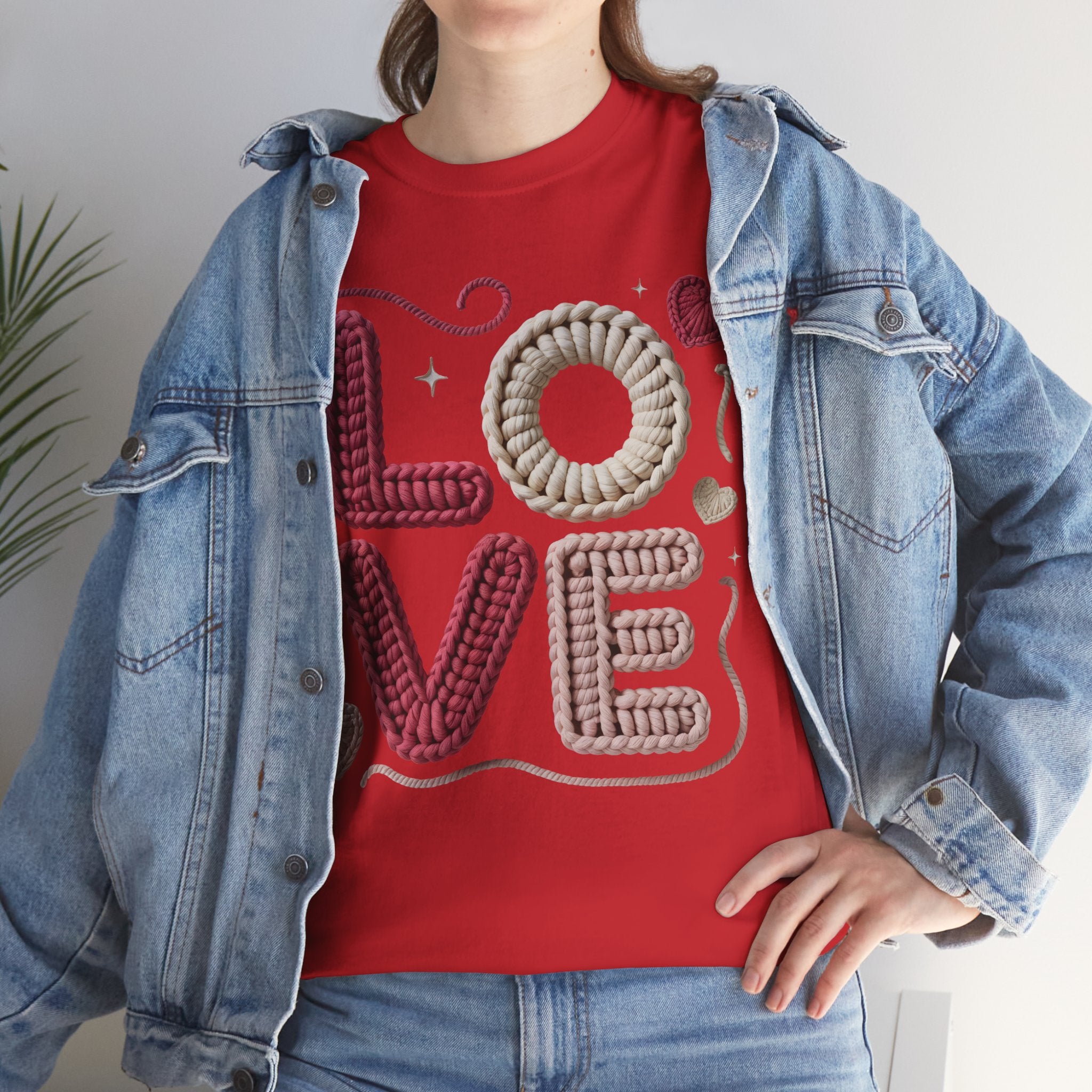 LOVE Faux Yarn Heart Unisex Cotton Tee