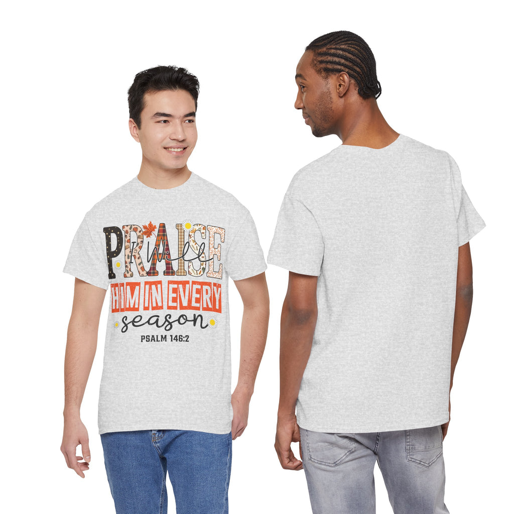 Praise Him In Every Tee — Fall Daisies & Leaf Floral Graphic Unisex Cotton T-Shirt