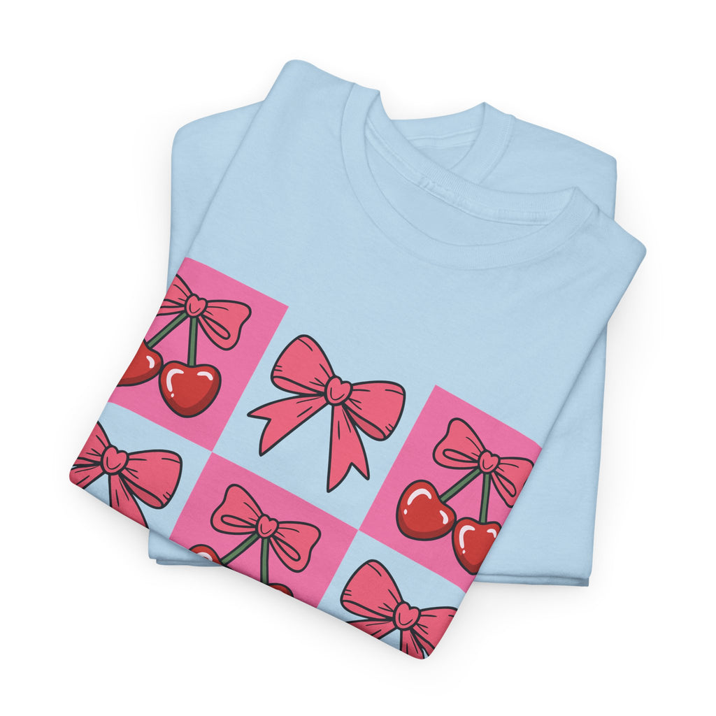 Cherry & Pink Bow Checkered Unisex Cotton Tee