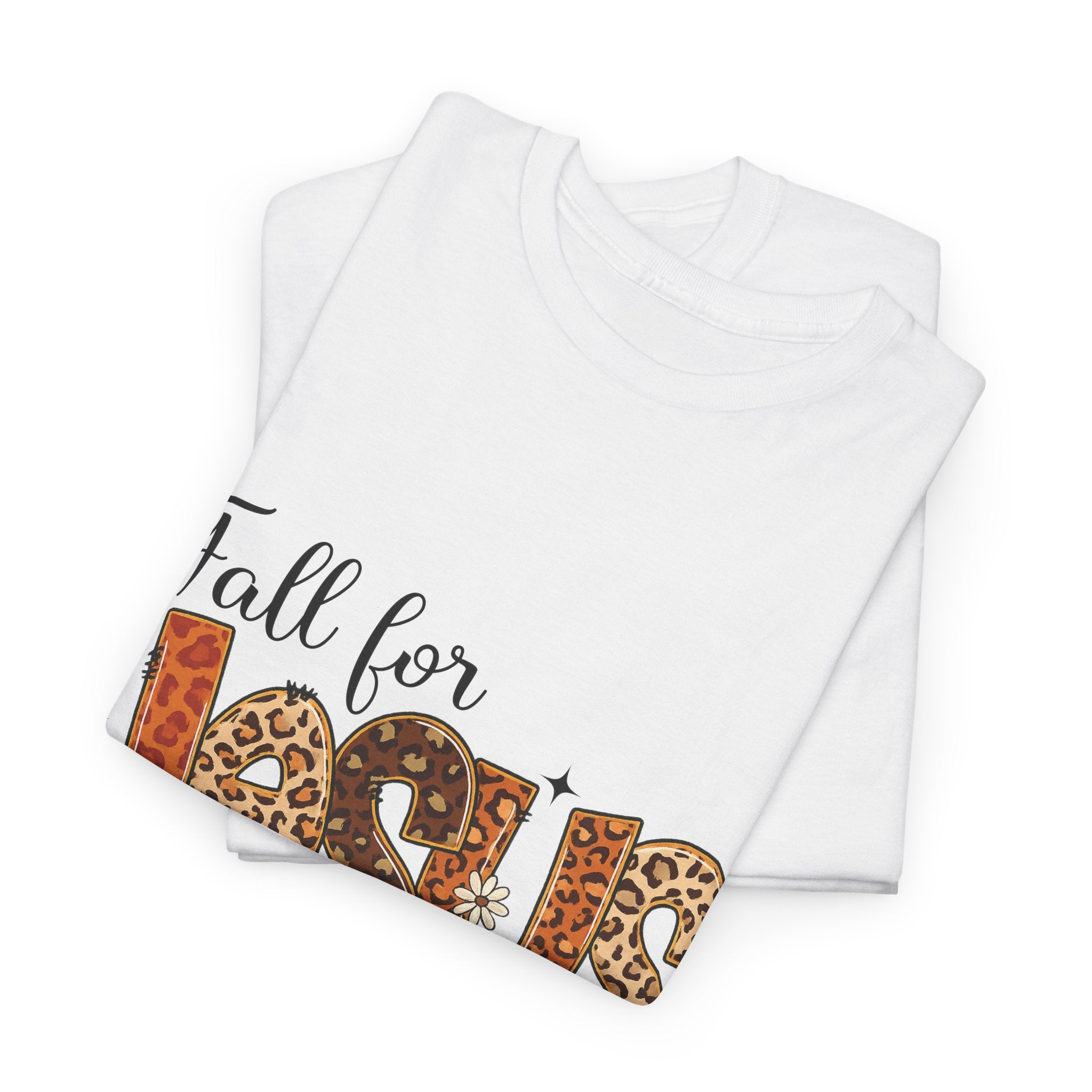 JESUS Leopard Print Fall T-Shirt — Pumpkins, Leaves & Floral Christian Unisex Cotton Tee