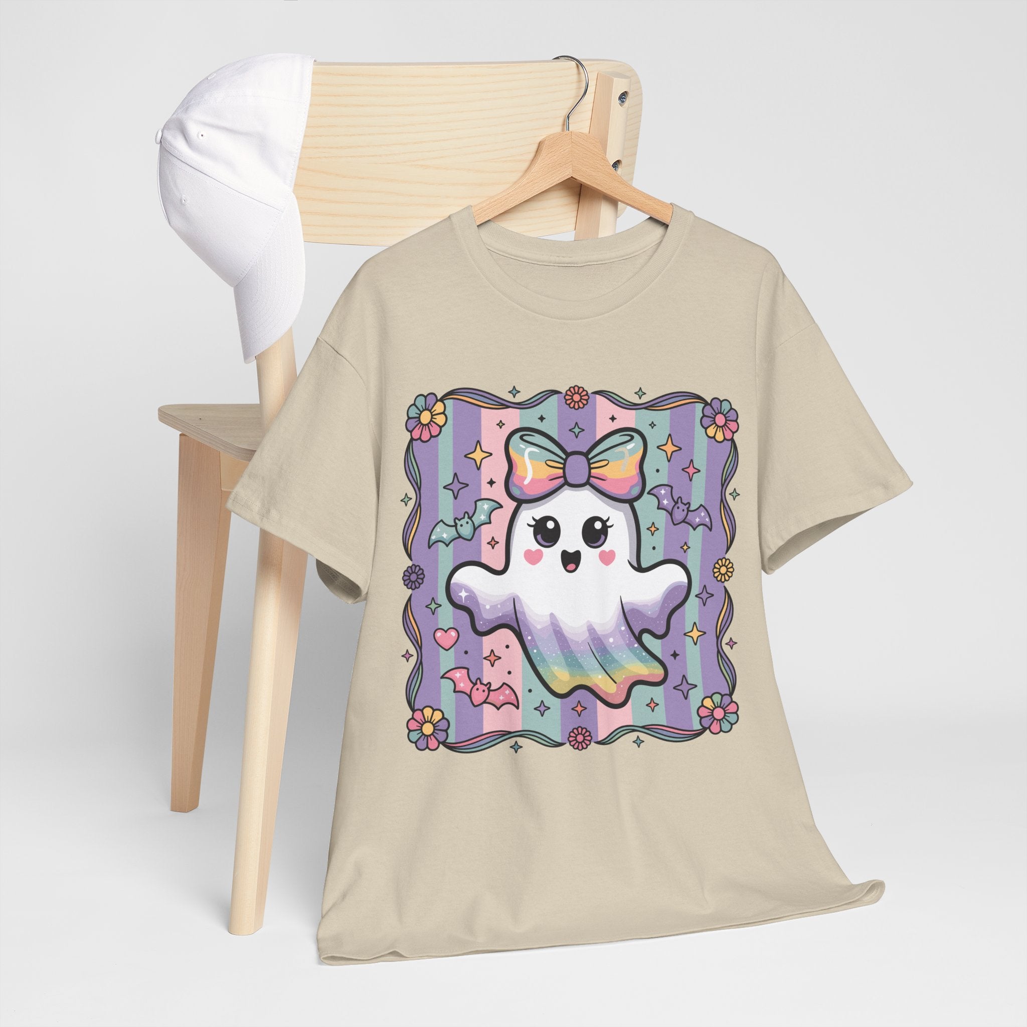 Pastel Ghost Rainbow Bow Unisex Cotton Tee