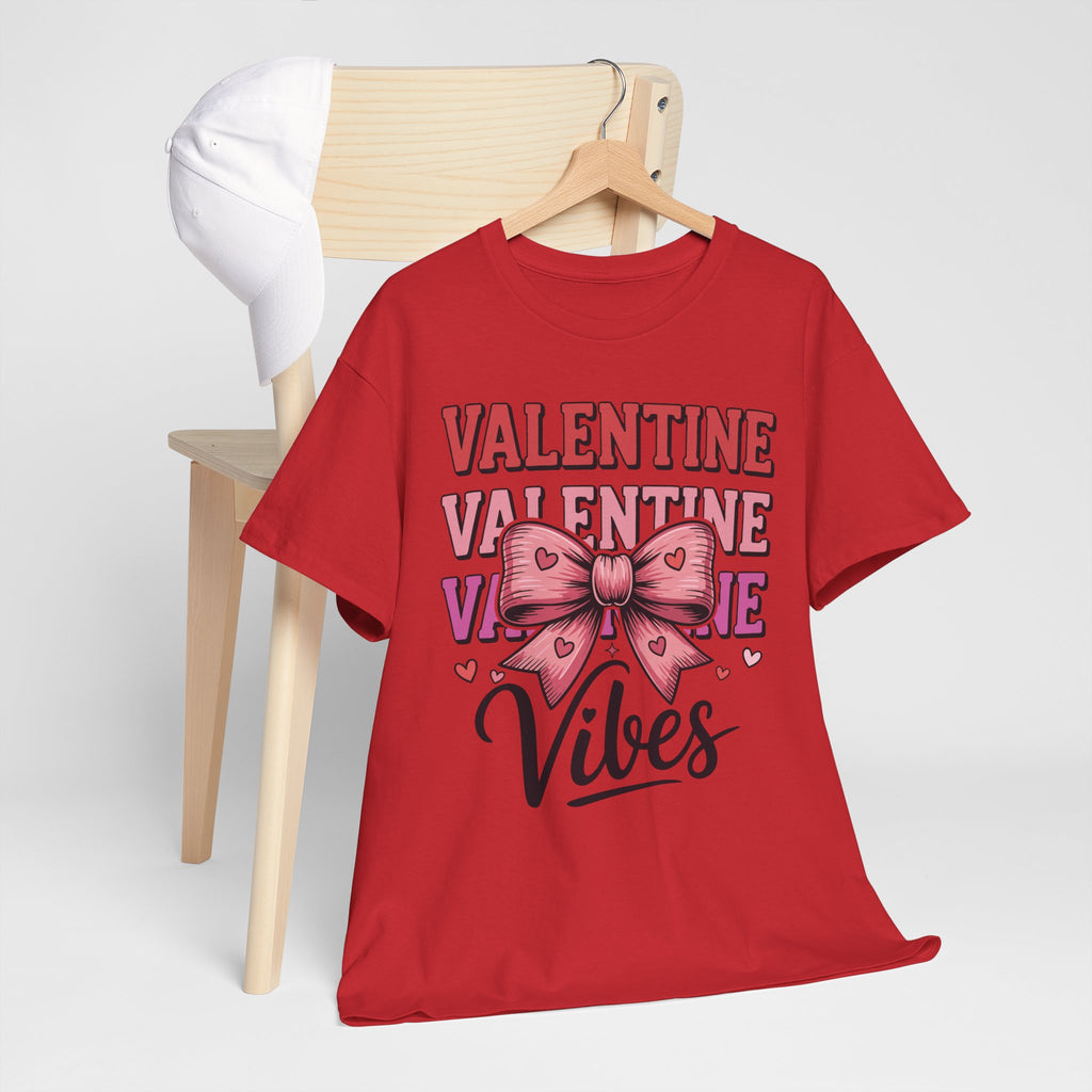 Valentine Vibes T-Shirt — Pink Bow Heart Graphic Unisex Cotton Tee