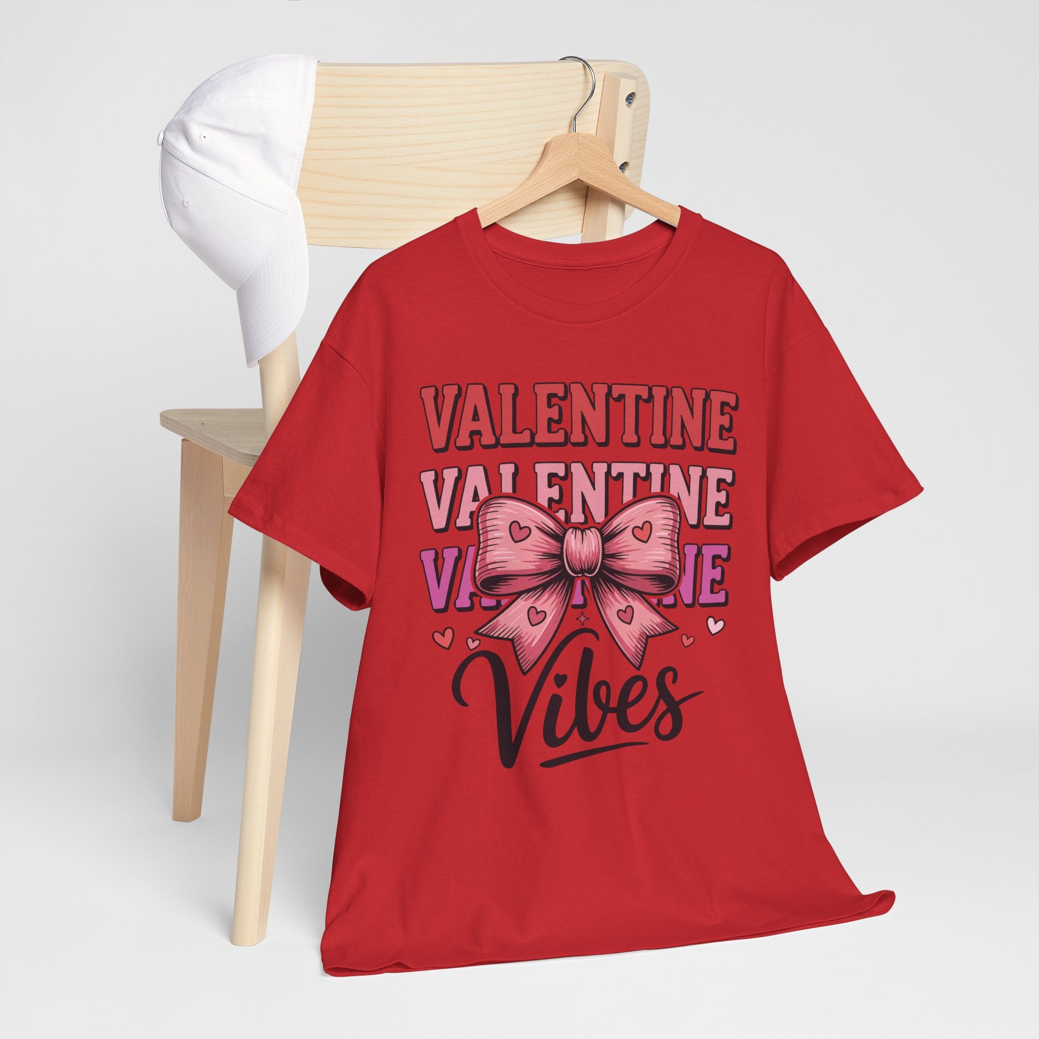 Valentine Vibes T-Shirt — Pink Bow Heart Graphic Unisex Cotton Tee