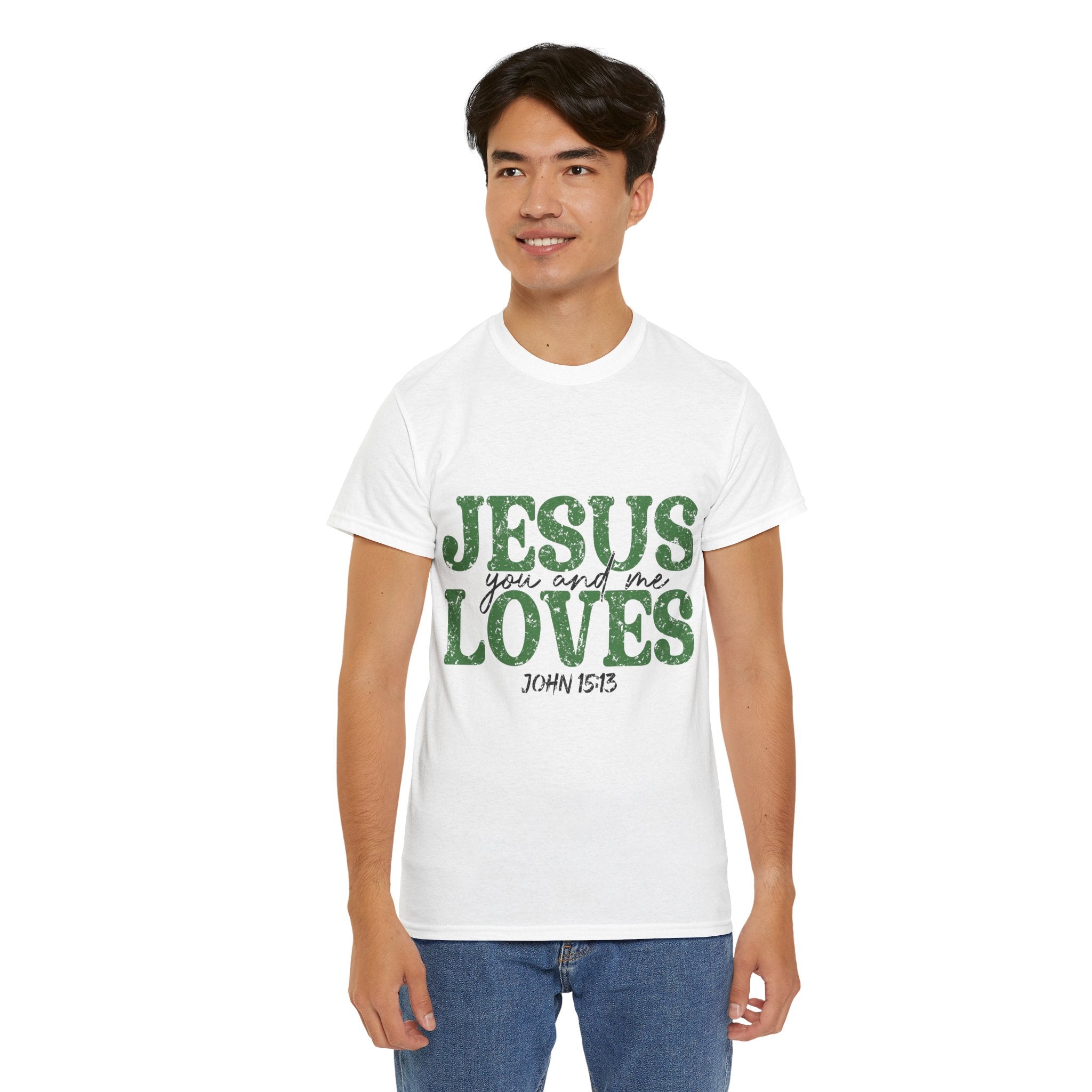 Jesus Loves Vintage Tee — Green Retro Christian Unisex Cotton T-Shirt