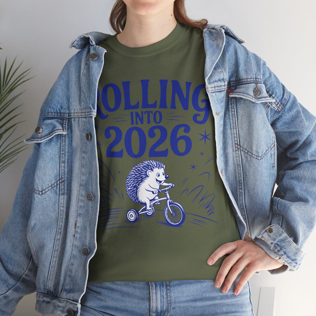 Rolling Into 2026 Hedgehog Tricycle Unisex Cotton Tee
