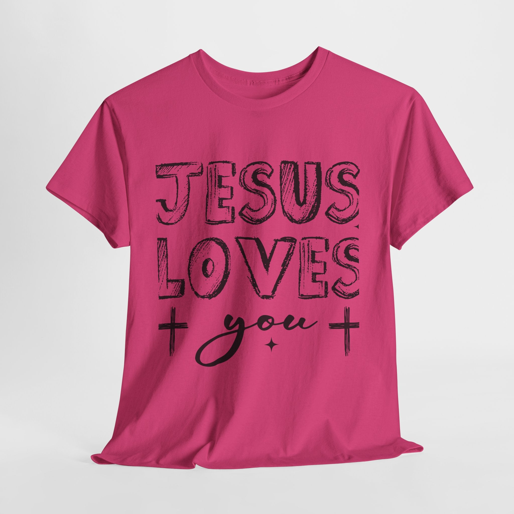 Jesus Loves You Chalk-Style Tee — Crosses & Stars Christian UNisex Cotton T-Shirt