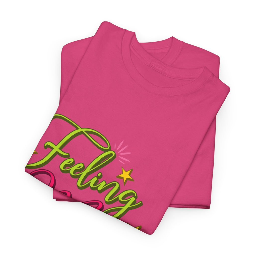Feeling Merry T-Shirt — Bright Green & Pink Holiday Tee with Stars.Unisex Cotton Tee