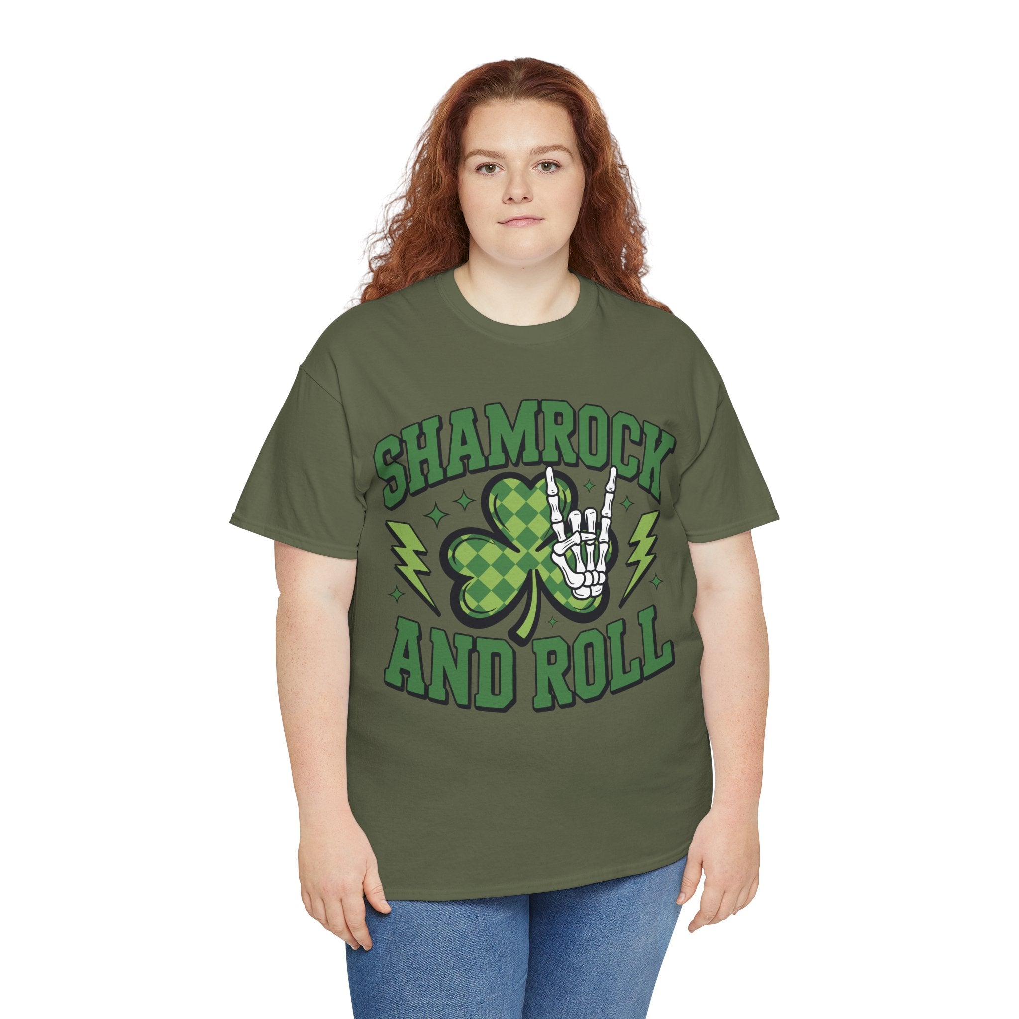 Shamrock and Roll Tee — Skeleton Hand & Lightning St. Patrick’s Rock Unisex Cotton Shirt