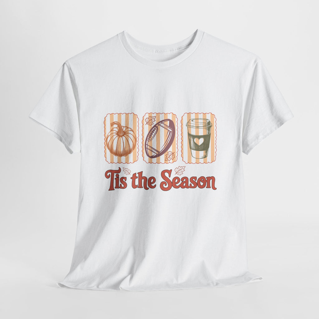 Tis the Season Pumpkin, Football & Coffee Fall Unisex Cotton T-Shirt