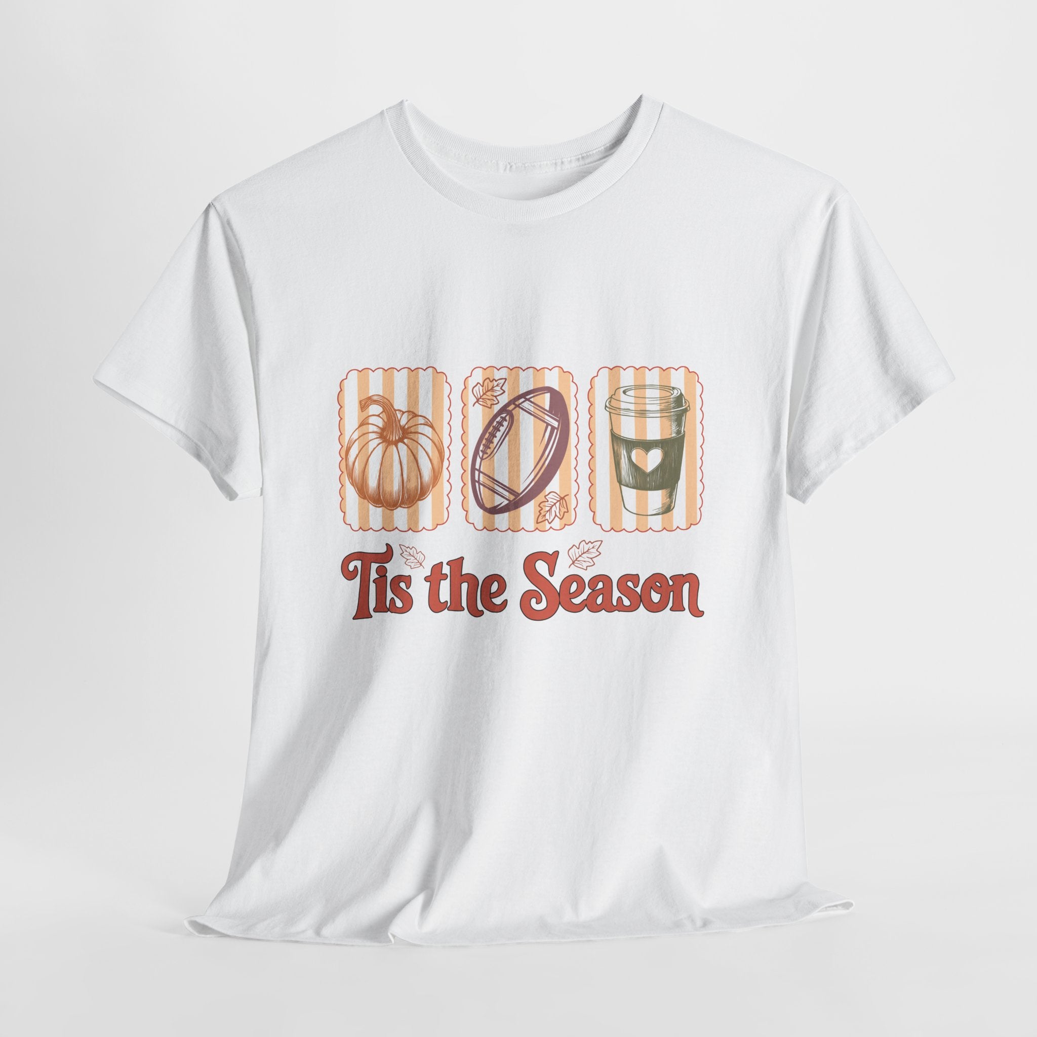 Tis the Season Pumpkin, Football & Coffee Fall Unisex Cotton T-Shirt