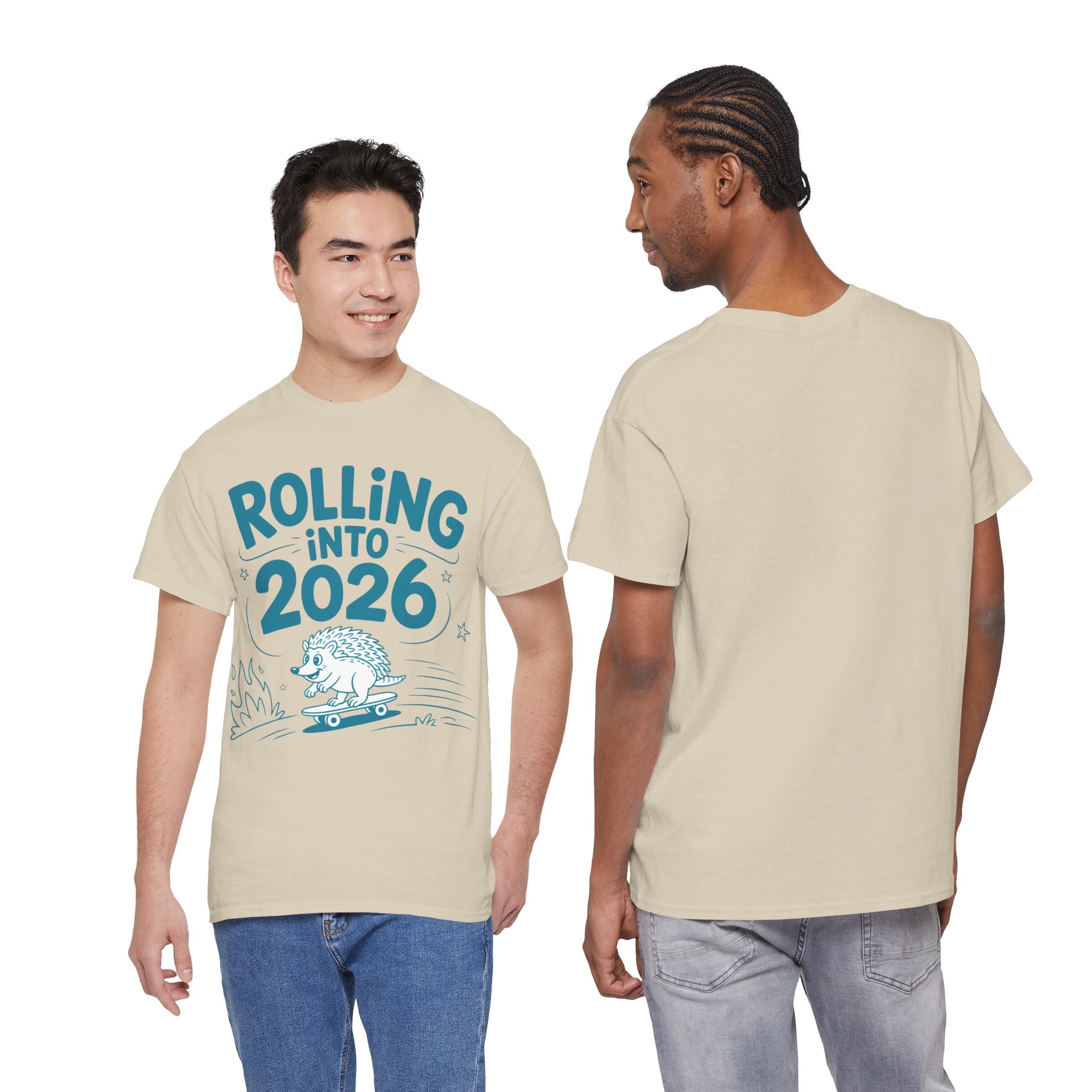 Rolling Into 2026 Hedgehog Skateboard Unisex Cotton Tee