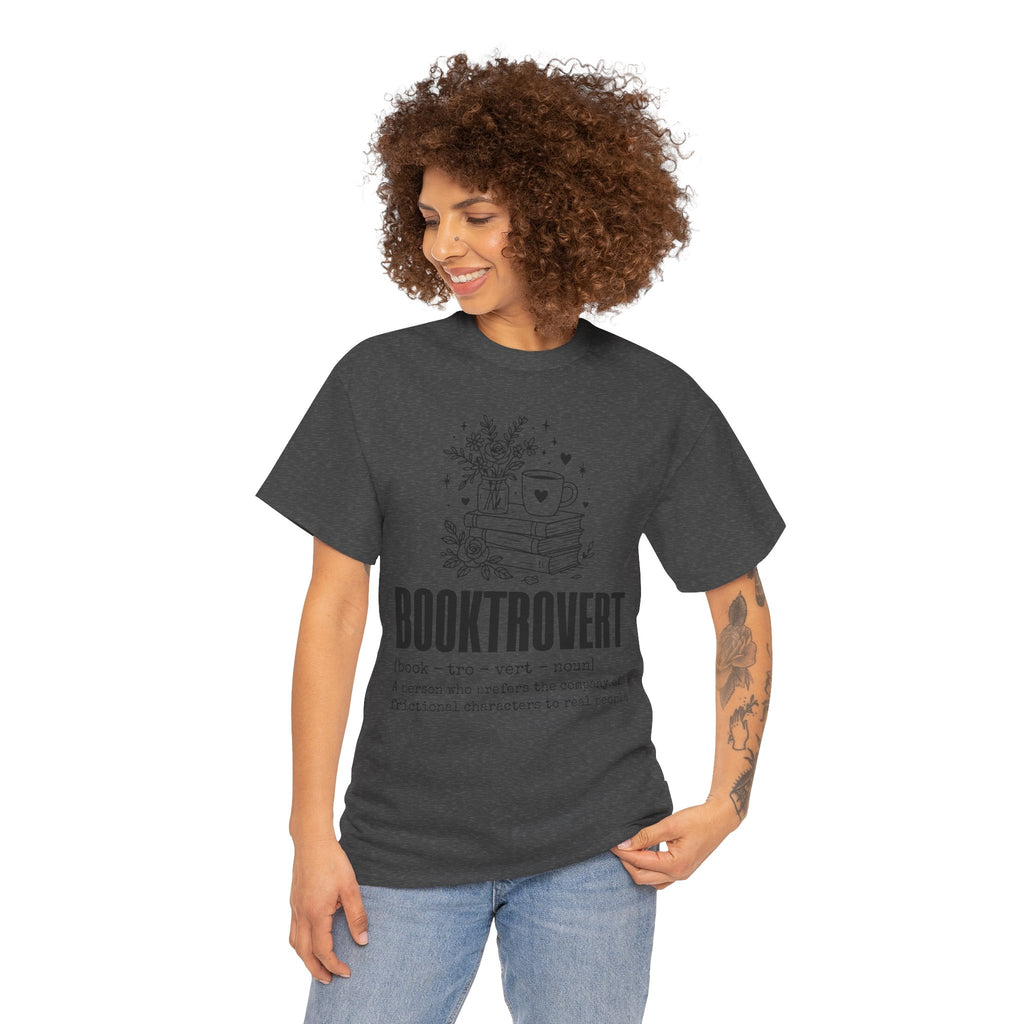 Booktrovert Graphic Tee — "Booktrovert" Definition, Books & Coffee Design Unisex Cotton Tee