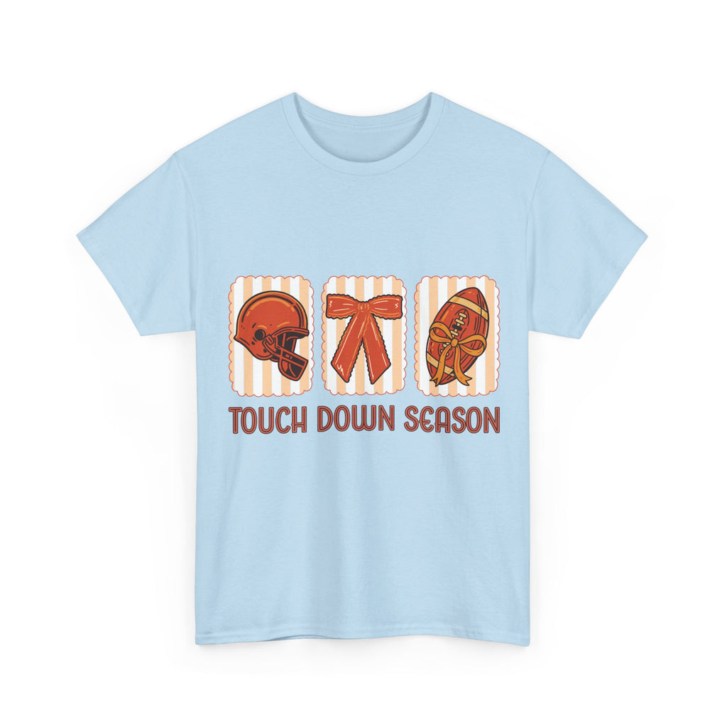 Touch Down Season Football Tee — Striped Fall Helmet & Bow Design Unisex Cotton Tee