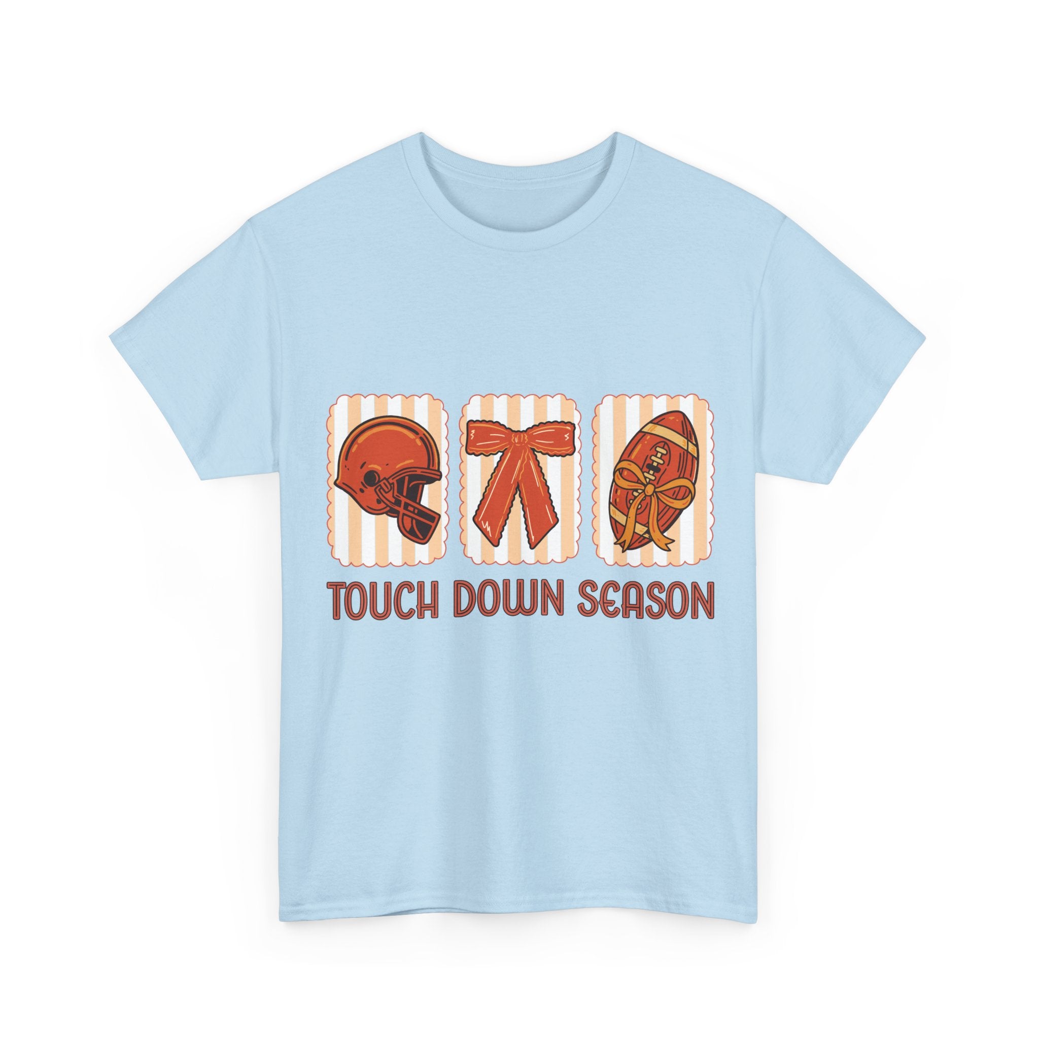 Touch Down Season Football Tee — Striped Fall Helmet & Bow Design Unisex Cotton Tee