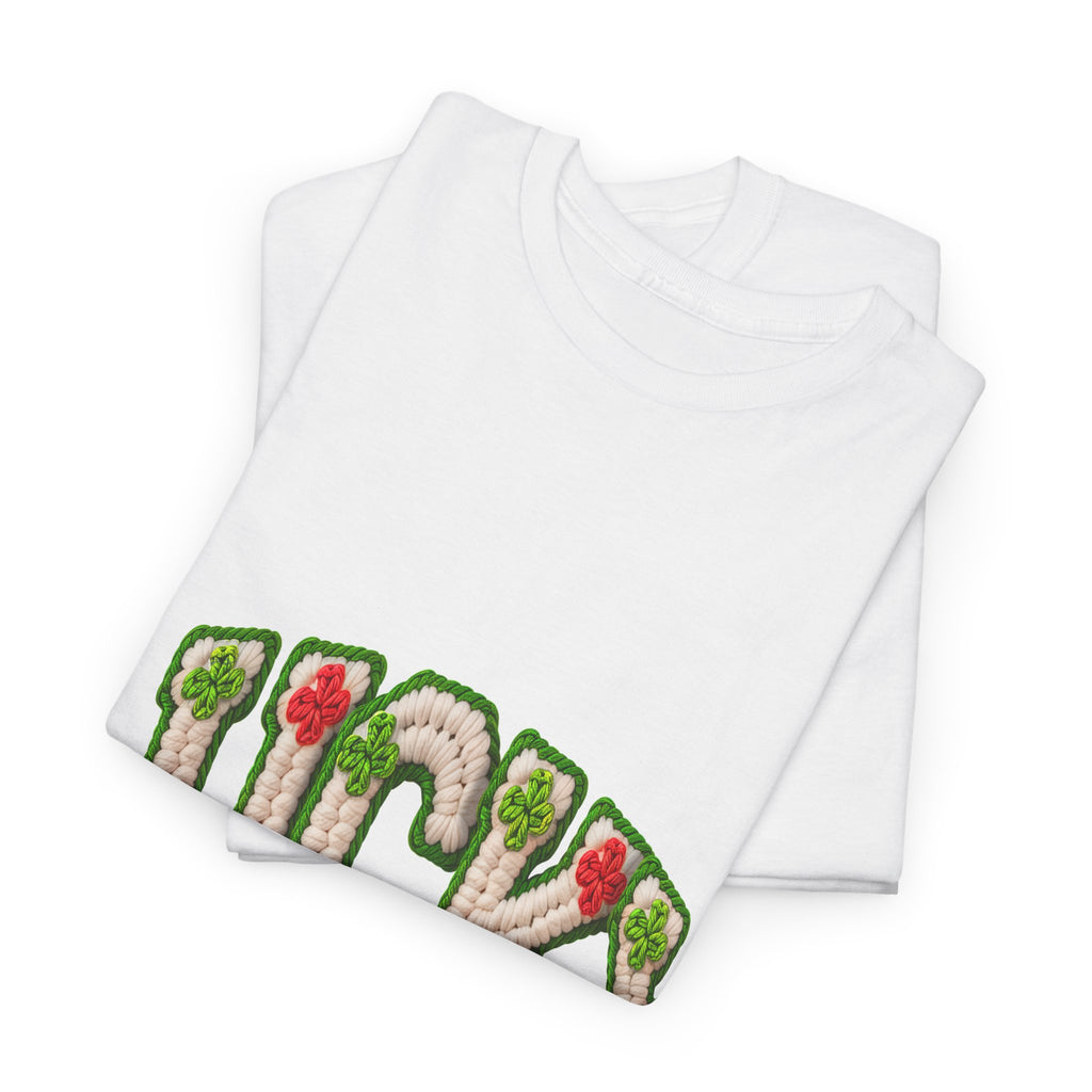 Lucky Crochet Clover T-Shirt — Faux-Yarn Embroidered St. Patrick’s Unisex Cotton Tee