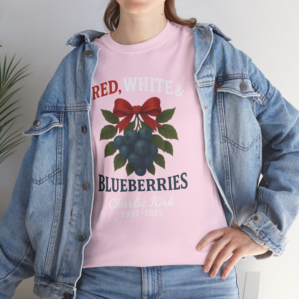 Red, White & Blueberries T-Shirt — Patriotic Blueberry Graphic Unisex Cotton Tee