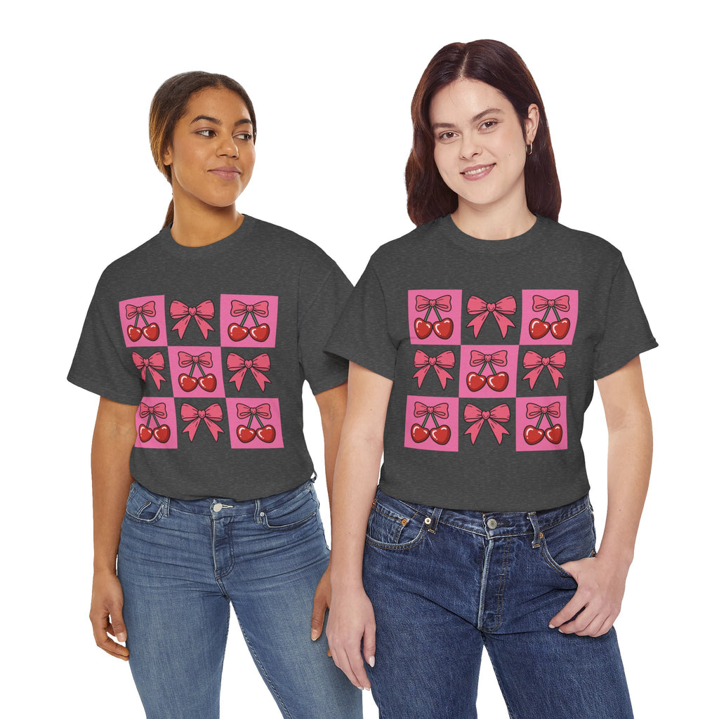 Cherry & Pink Bow Checkered Unisex Cotton Tee