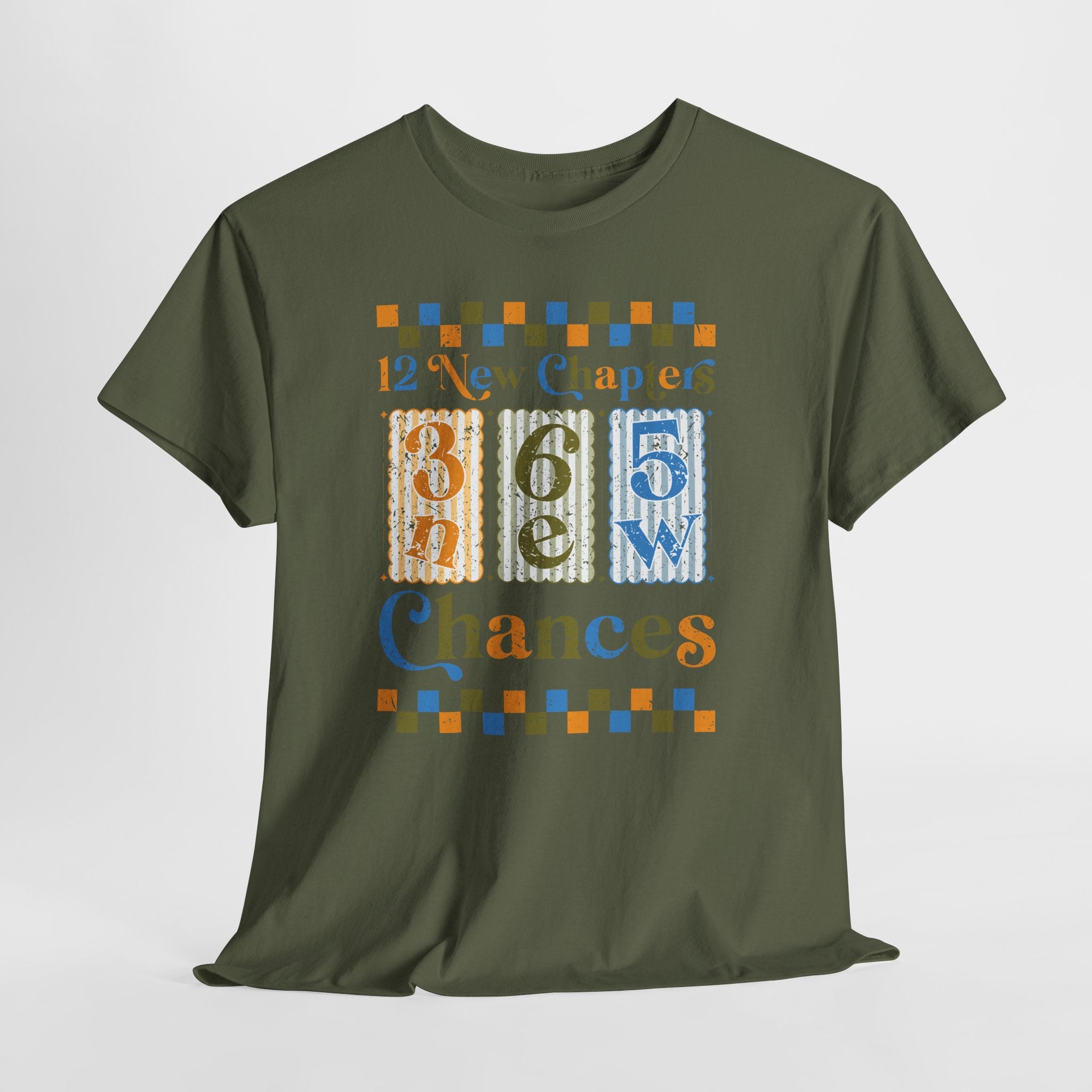 Retro '12 New Chapters, 365 New Chances' T-Shirt — Colorful Distressed Vintage Unisex Cotton Tee