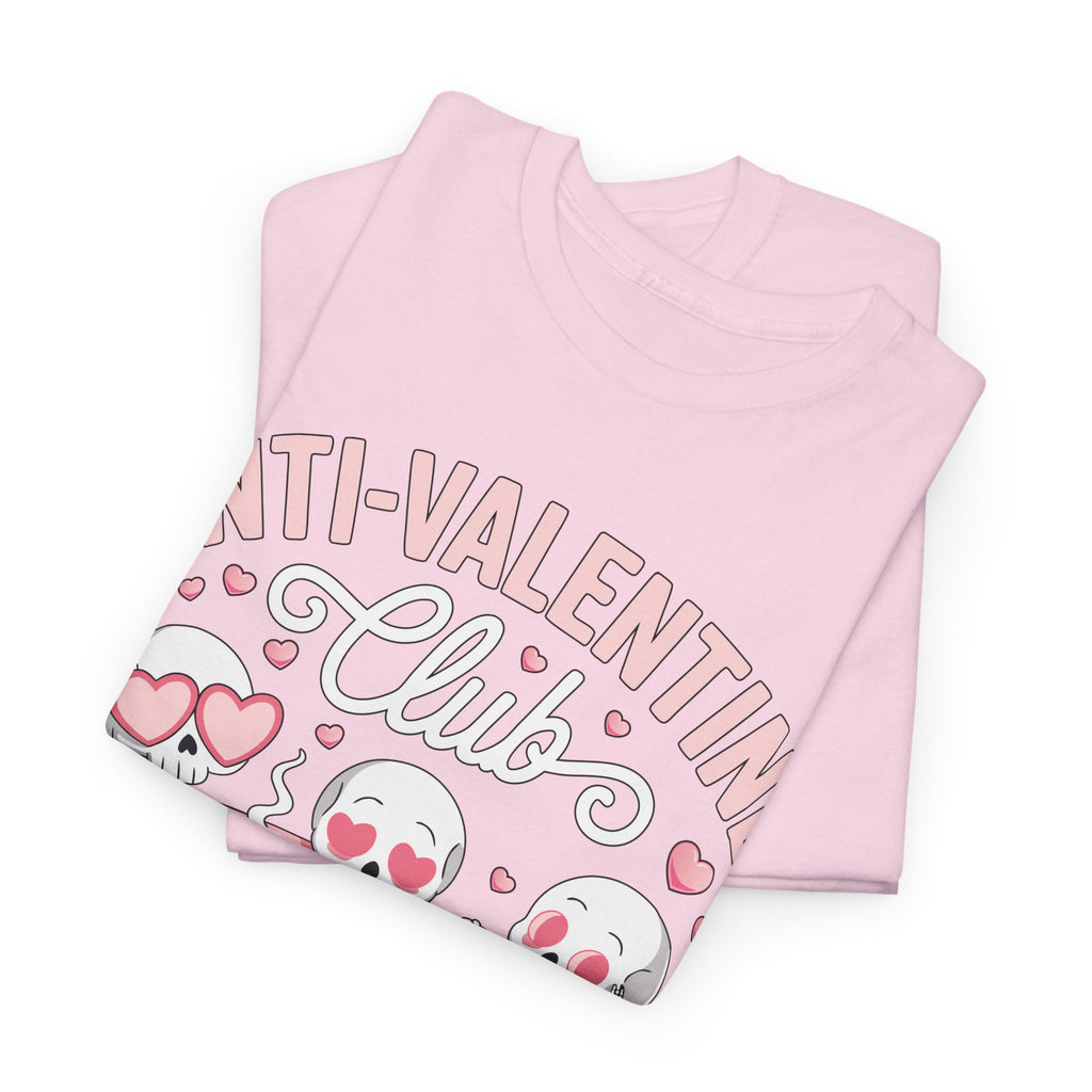 Anti-Valentine Club Skeleton Tee — Anti-Romance Pink Couch Graphic Unisex Cotton T-Shirt