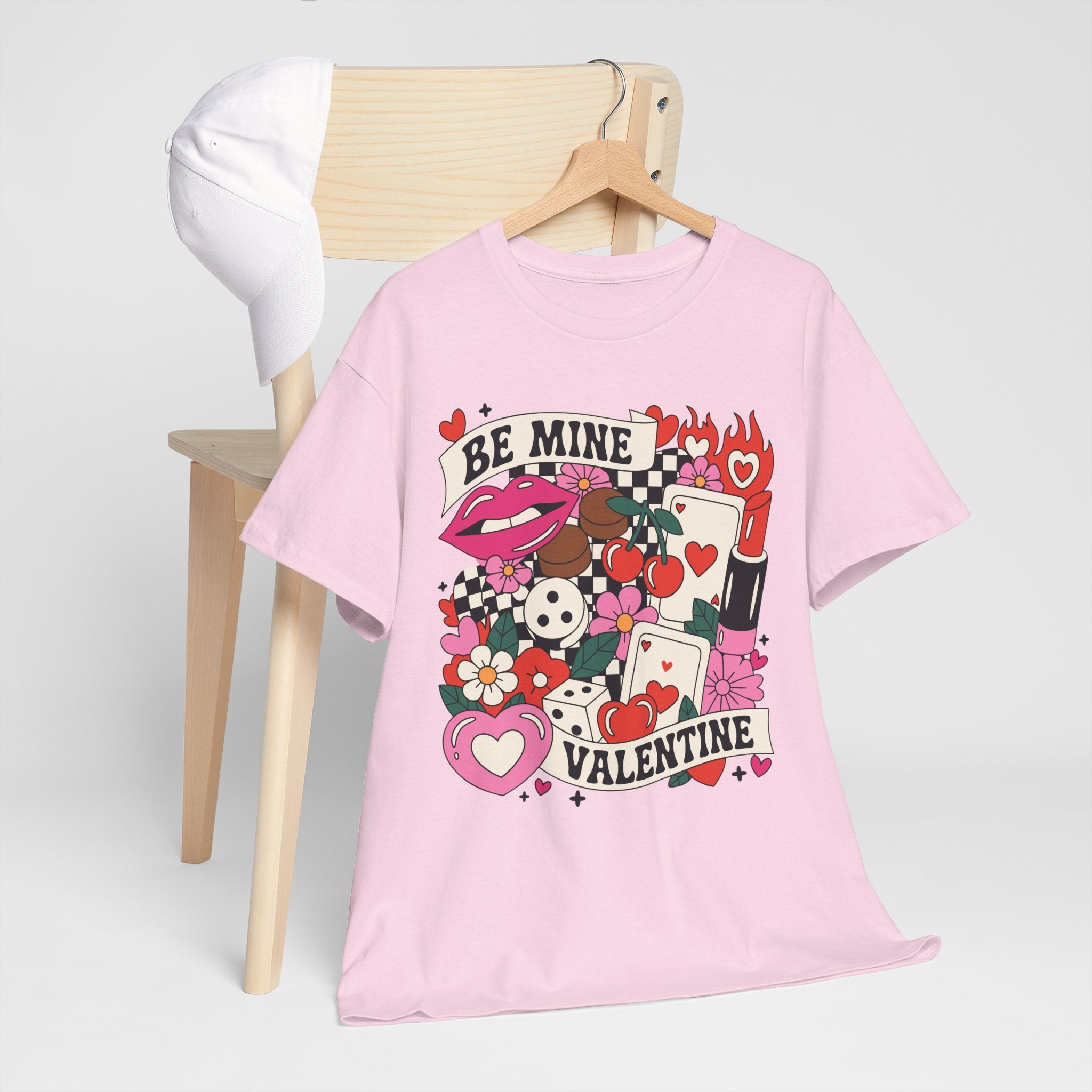 Be Mine Valentine Pop-Art Tee — Lips, Cherries & Retro Valentine Collage...Unisex Cotton Tee
