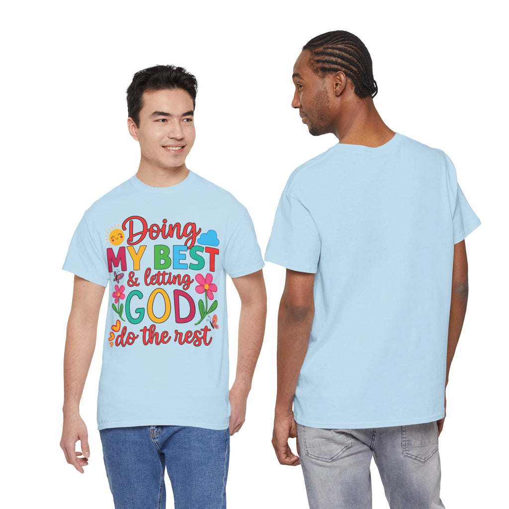Doing My Best & Letting God Do The Rest T-Shirt — Floral Sun & Butterflies Inspirational Unisex Cotton Tee