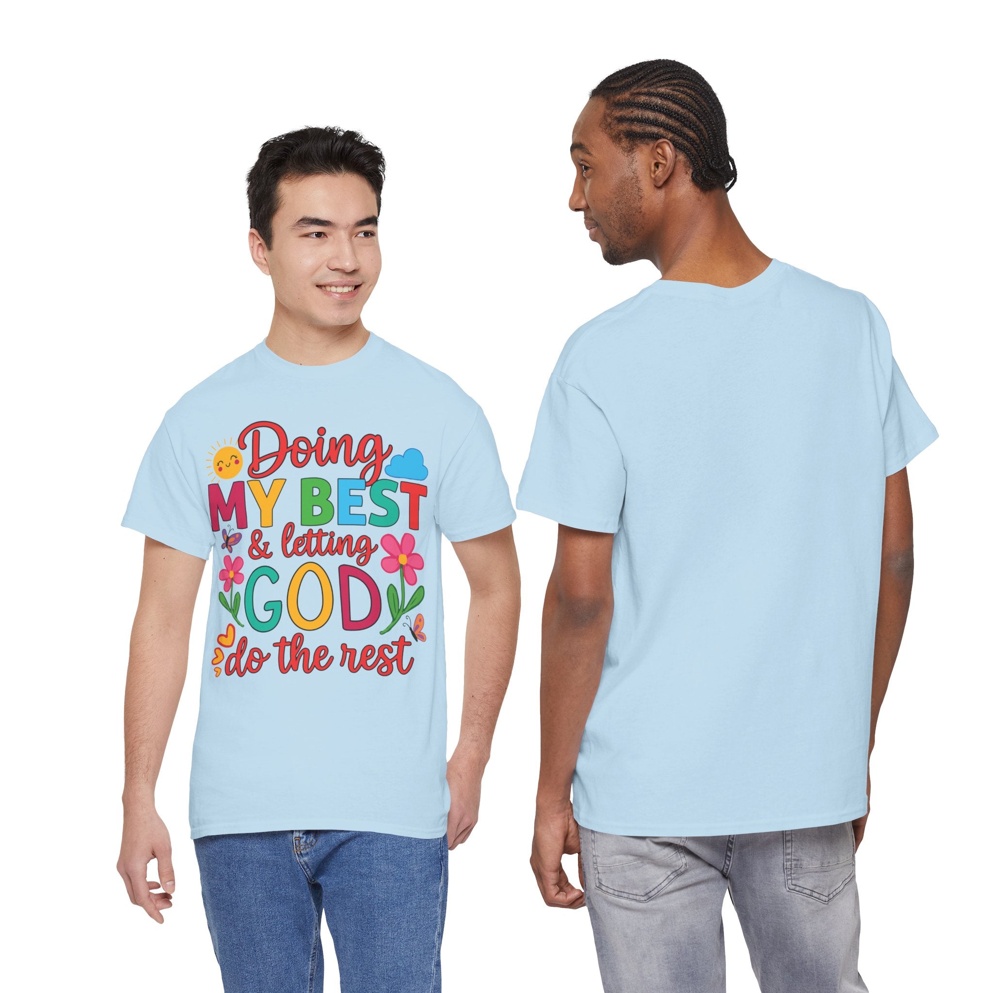 Doing My Best & Letting God Do The Rest T-Shirt — Floral Sun & Butterflies Inspirational Unisex Cotton Tee