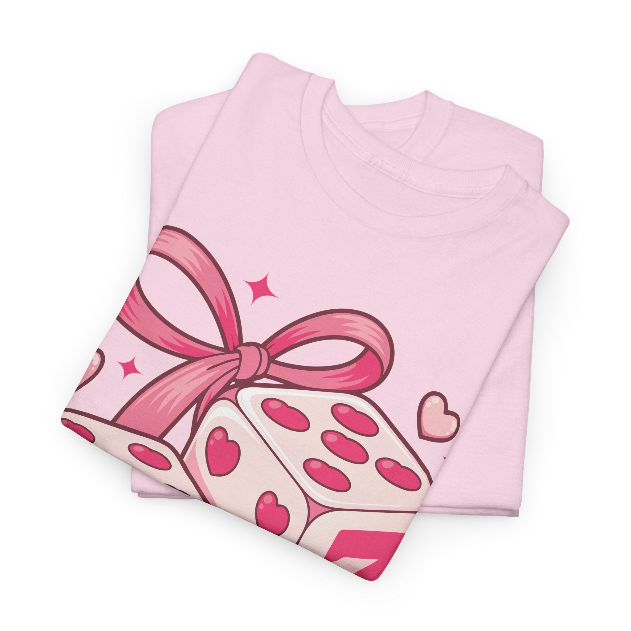 Lucky Love Dice T-Shirt — Pink Heart Dice with Bow..Unisex Cotton Tee