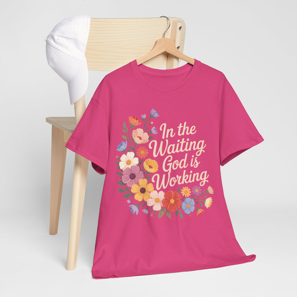 Pastel Floral “In the Waiting God Is Working” Unisex Cotton T-Shirt