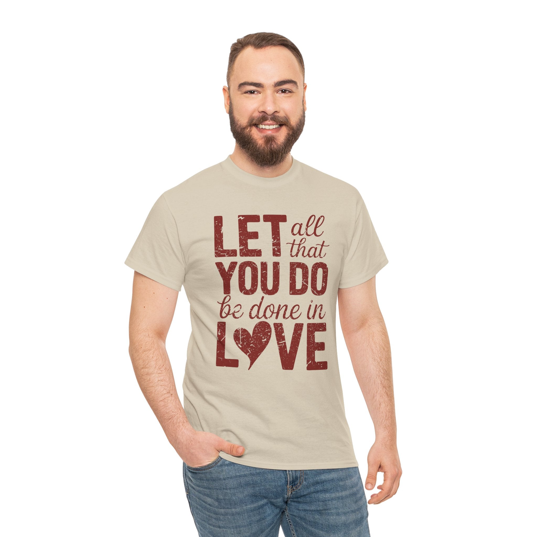 Let All That You Do Be Done In Love T-Shirt — Rustic Red Typography Unisex Cotton Tee