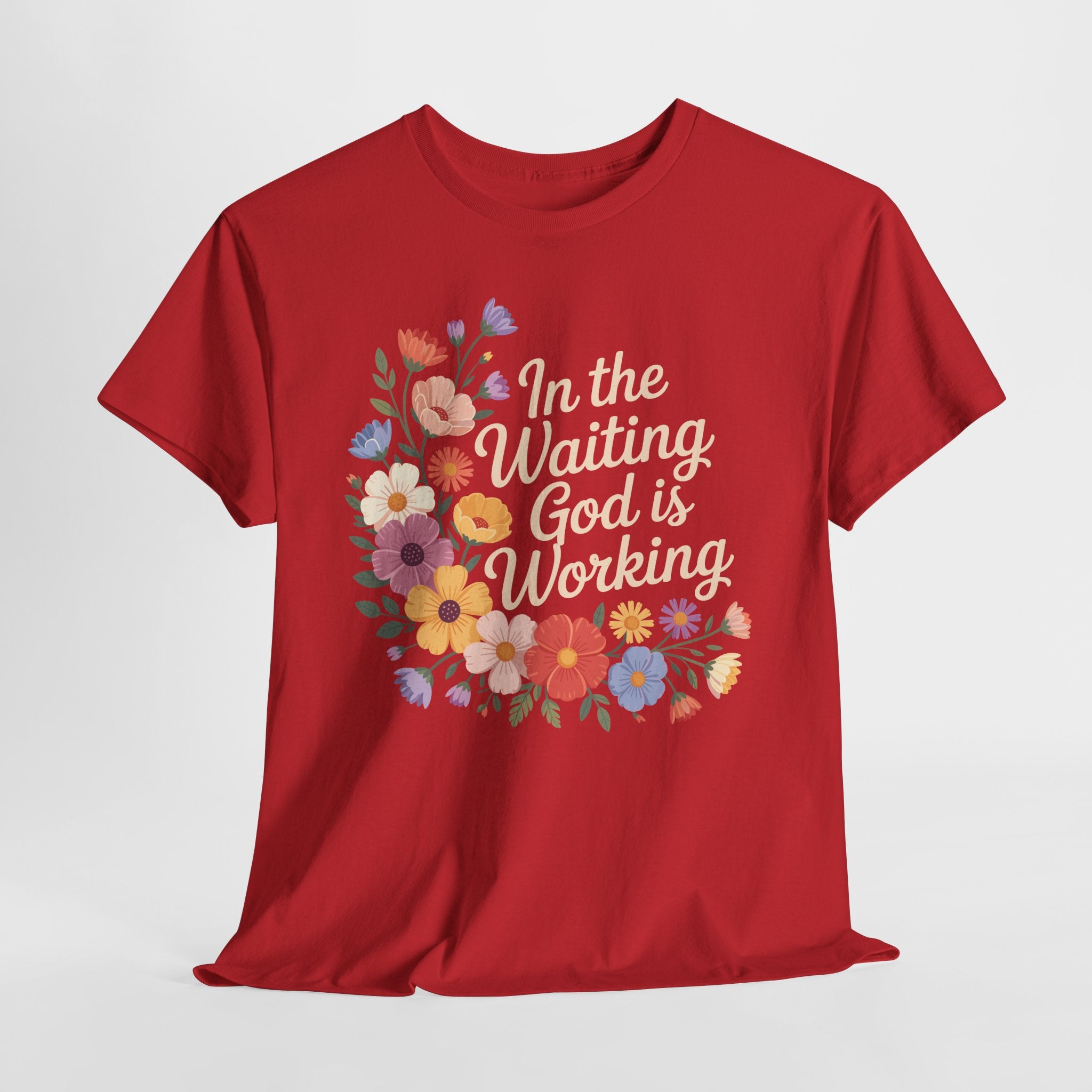 Pastel Floral “In the Waiting God Is Working” Unisex Cotton T-Shirt