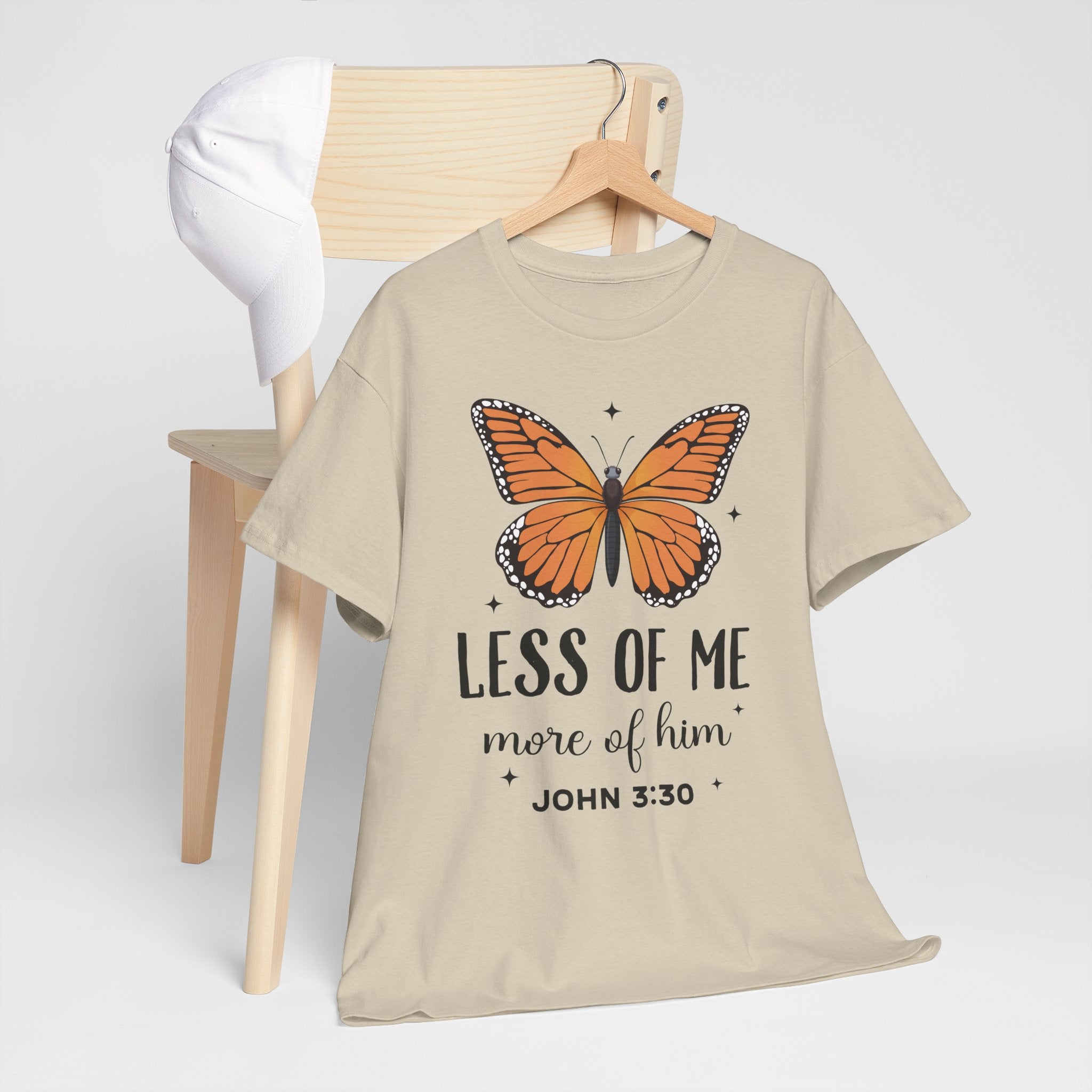 Monarch Butterfly Tee — "Less of Me, More of Him" Christian Unisex cotton T‑Shirt