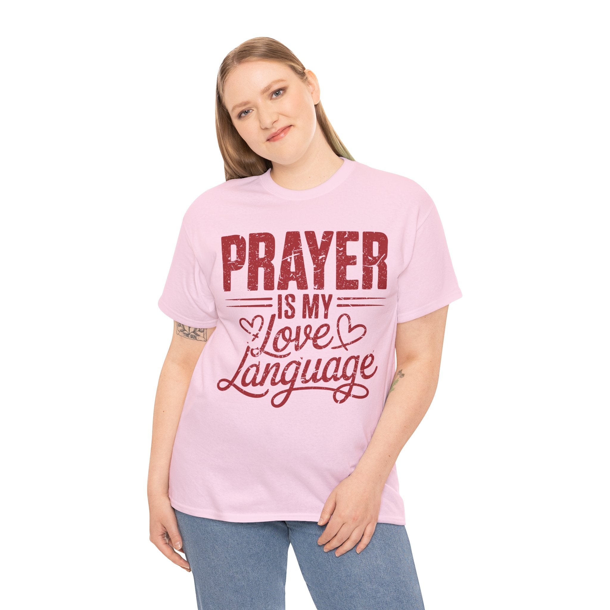 Prayer Is My Love Language T-Shirt — Faith-Inspired Red Hearts Unisex Cotton Tee