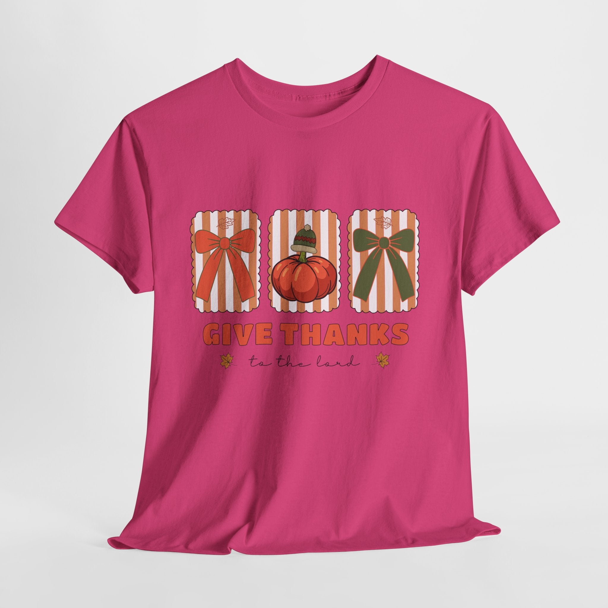 Give Thanks Thanksgiving T-Shirt — Pumpkin with Hat & Bows Unisex Cotton Tee
