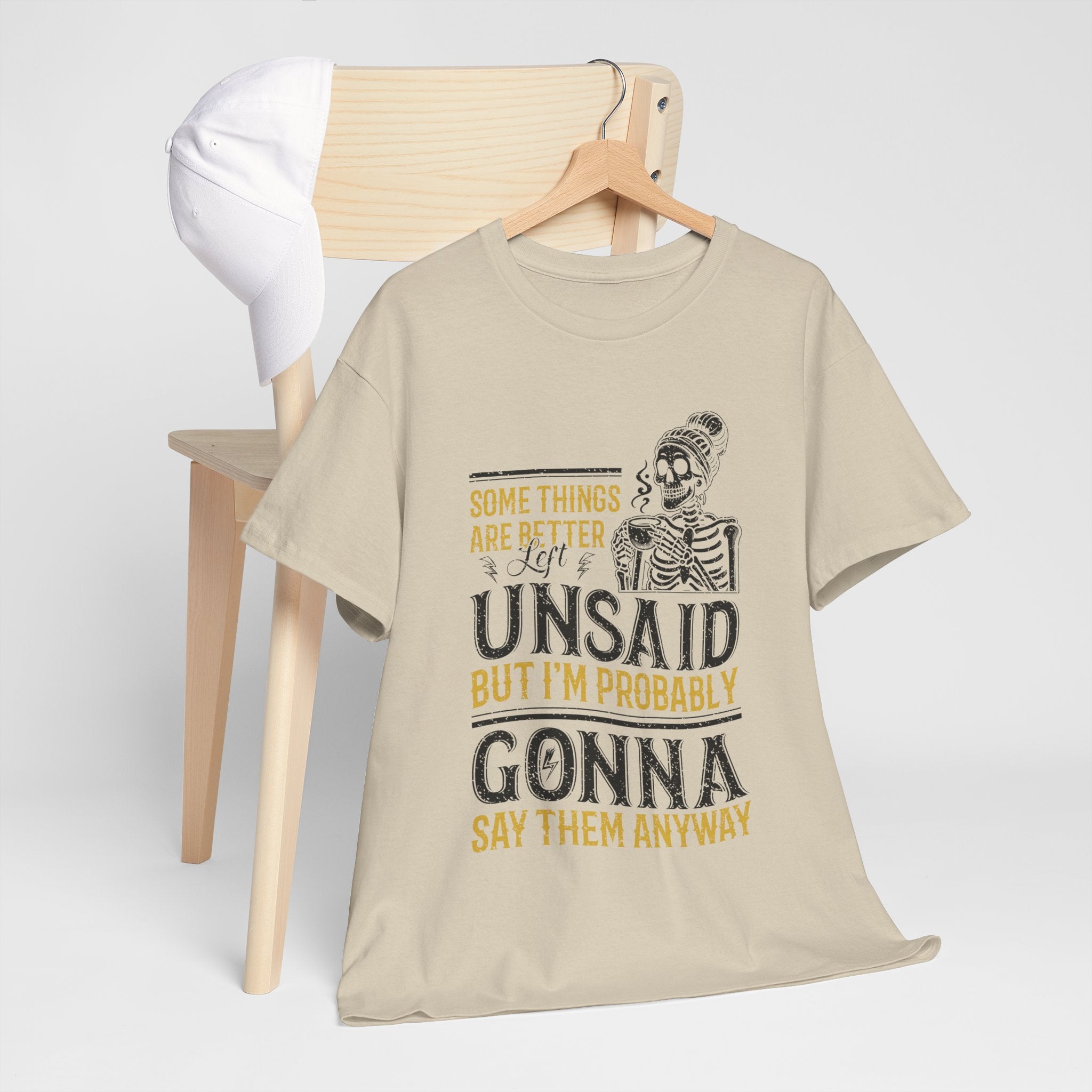 Distressed Yellow "Some Things Are Better Left Unsaid"Unisex Cotton Tee