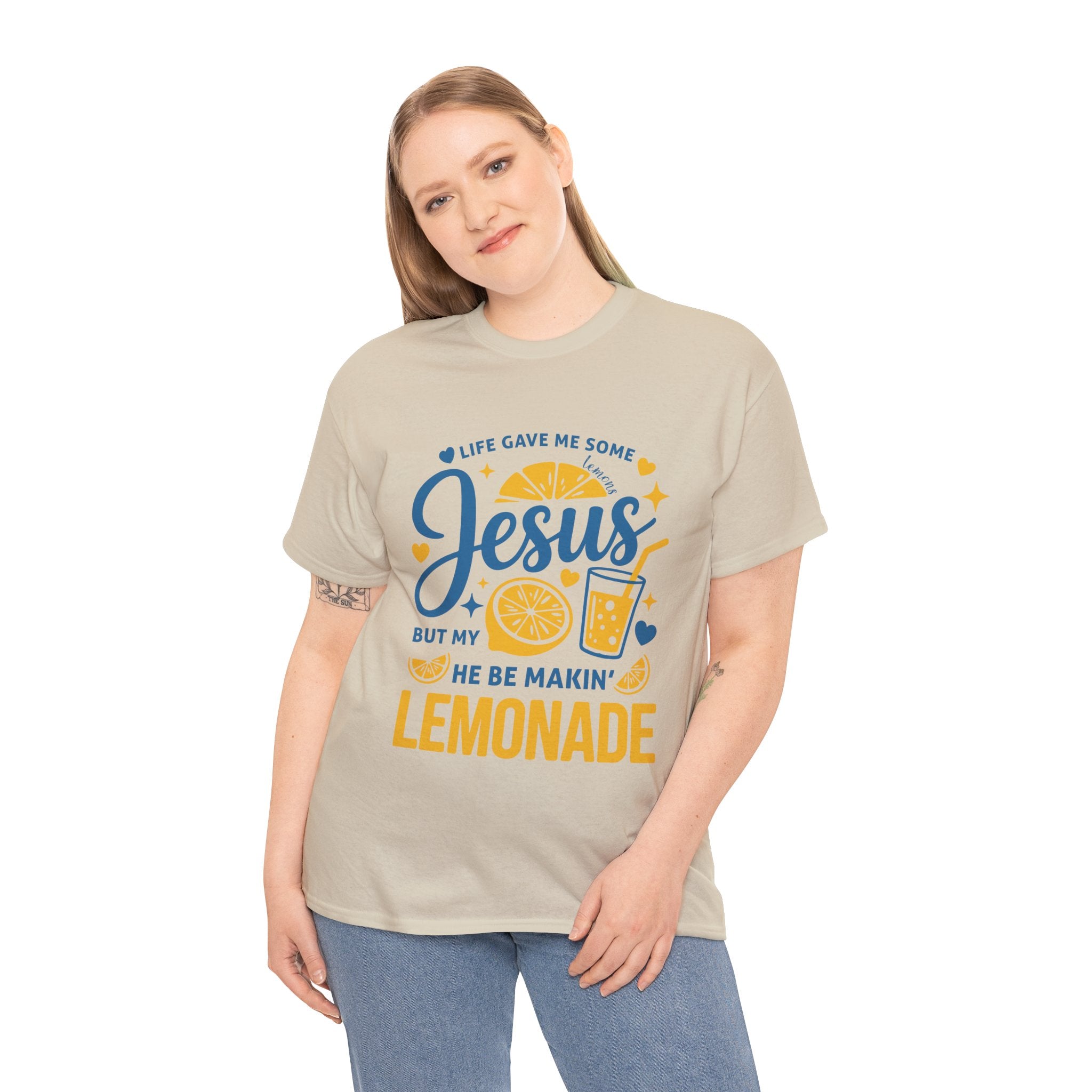 Christian Lemonade T-Shirt — “Life gave me some lemons but my Jesus He be makin’ lemonade”. Unisex Cotton Tee