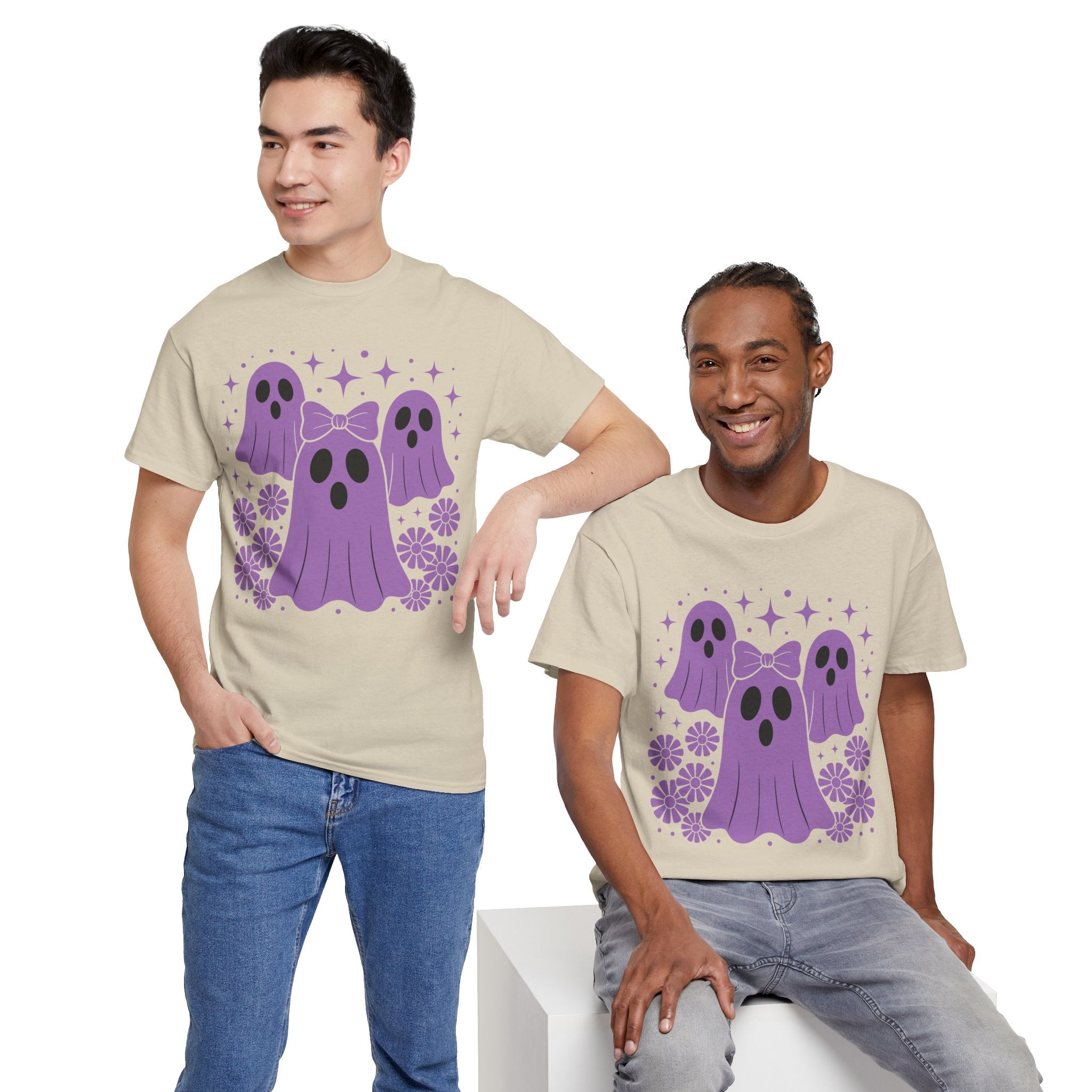 Purple Ghost Halloween Unisex Cotton Tee