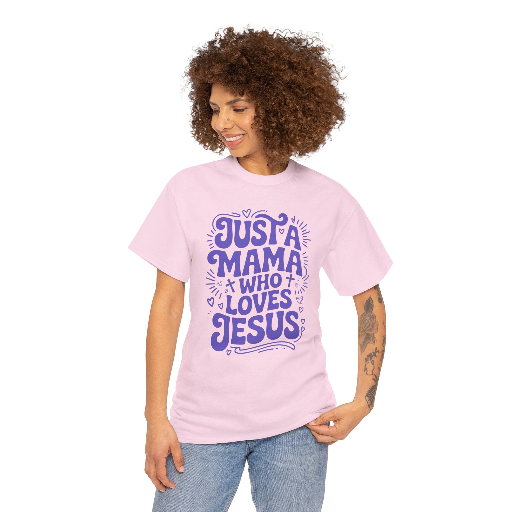 Mama Who Loves Jesus T-Shirt — Bright Green Bubbly Faith Unisex Cotton Tee
