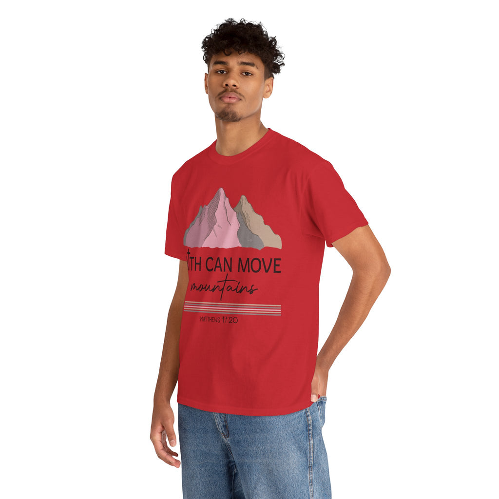Faith Can Move Mountains Mountain Tee — Pastel Inspirational Christian Unisex Cotton T-Shirt