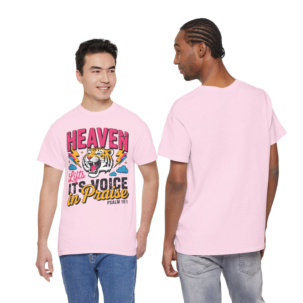 Psalm 19:1 Tiger Praise T-Shirt — Bold Christian Roaring Tiger Graphic.Unisex Cotton Tee