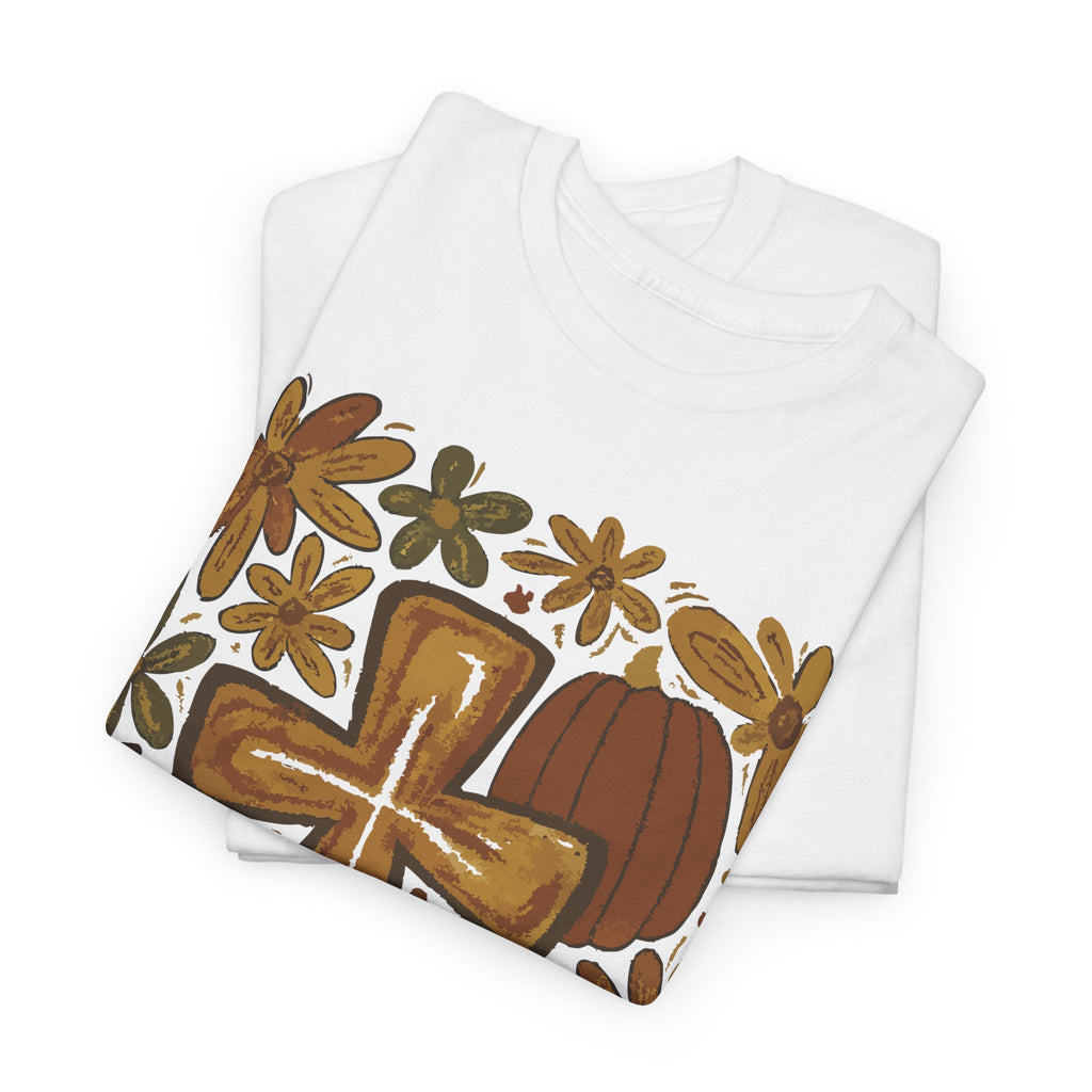 Autumn Cross Tee — Rustic Pumpkin & Fall Floral Christian Unisaex Cotton T-Shirt