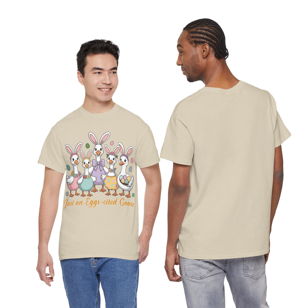 Just an Eggs-cited Goose Easter Tee — Funny Geese in Bunny Ears Unisex Cotton Tee