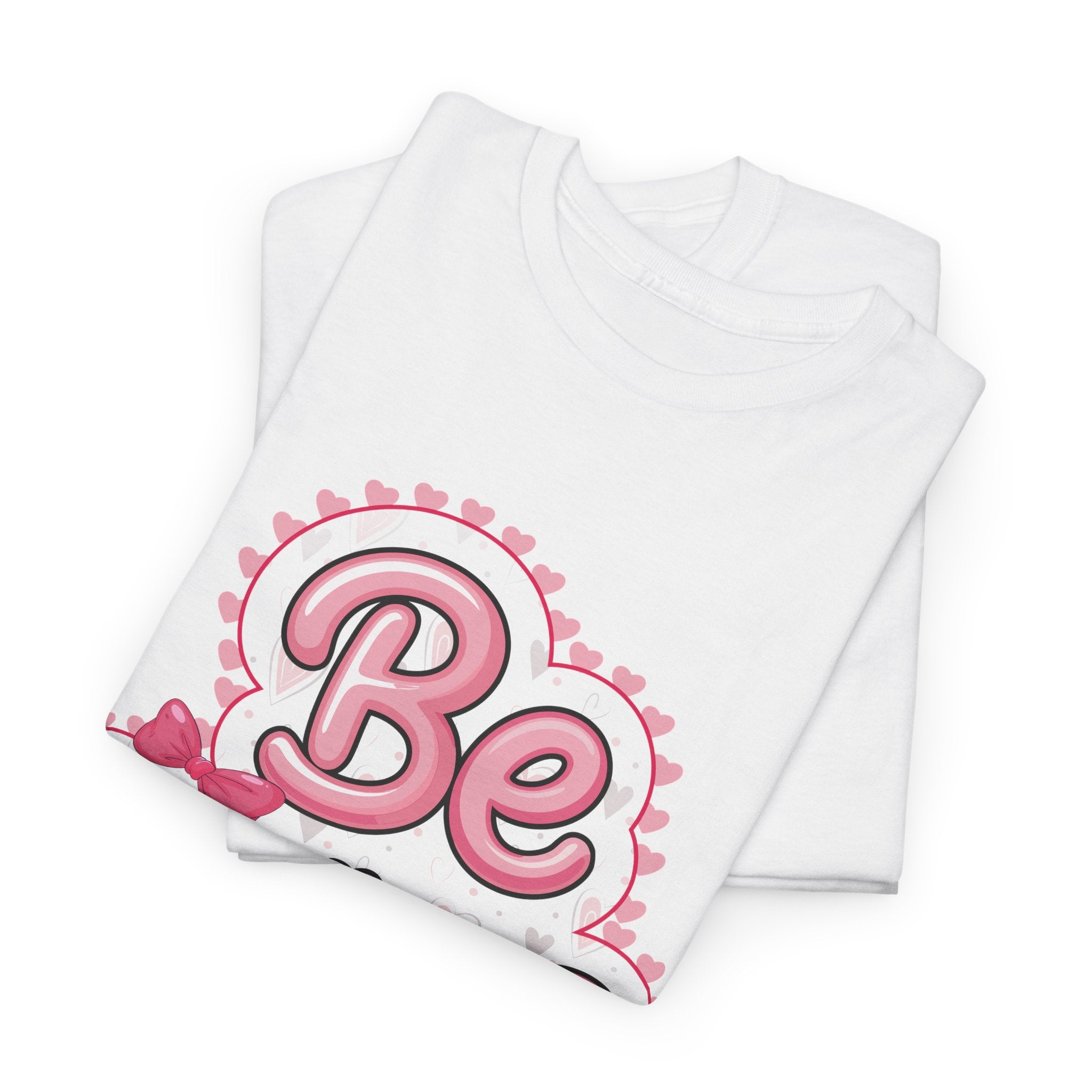 Be Mine Valentine T-Shirt — Pink Bubble Letters with Hearts & Bow..Unisex Cotton Tee