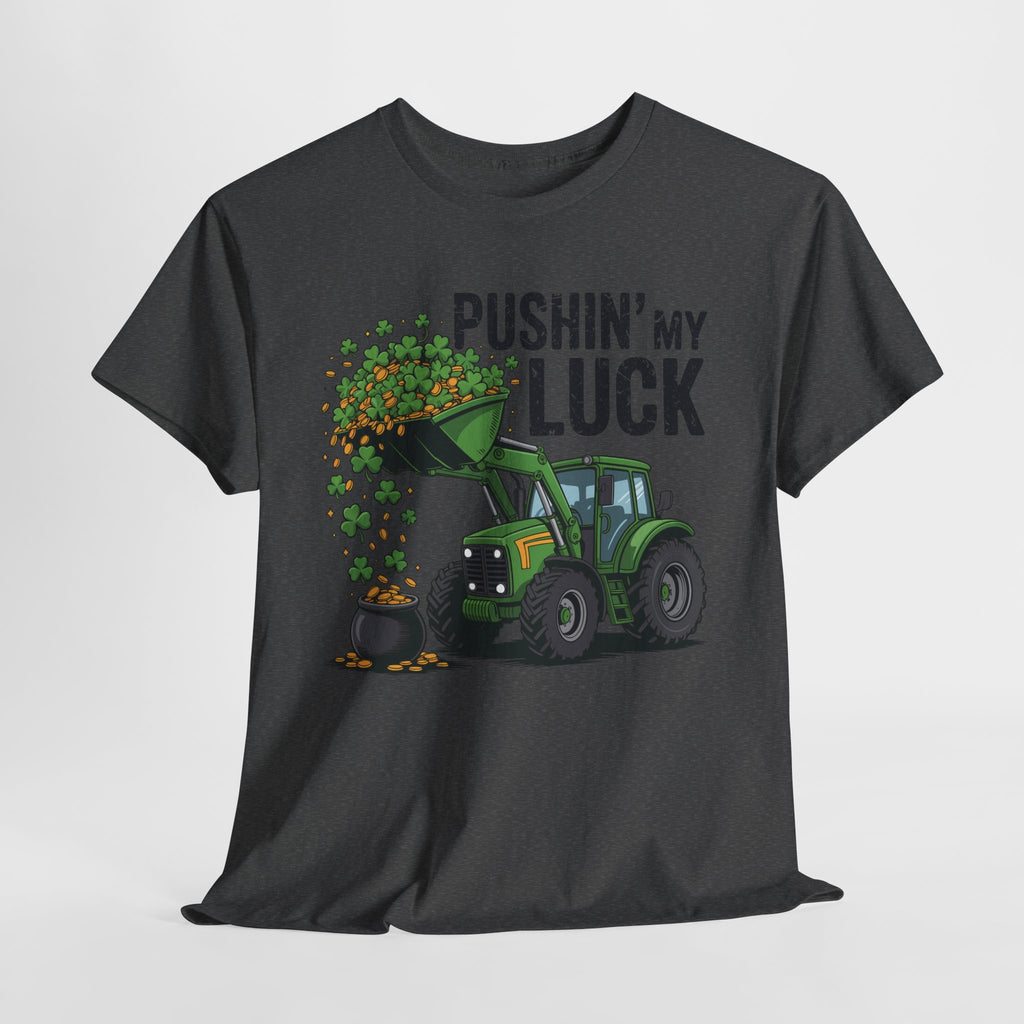 Pushin' My Luck Shamrock Tractor Tee — St. Patrick's Day Unisex Cotton T-Shirt