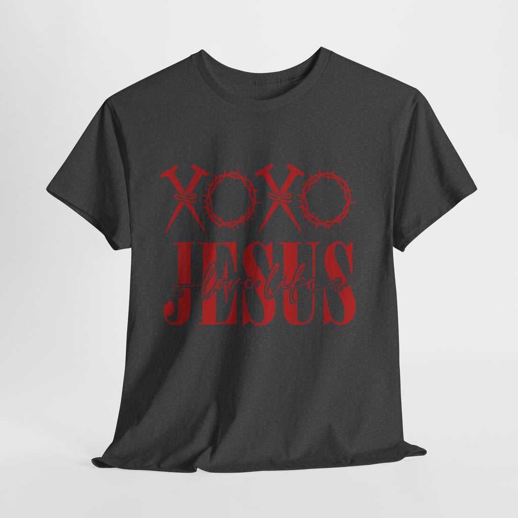 Christian Valentine T-Shirt — "XOXO Jesus Love Life" Nails & Thorn Crown Design Unisex Cotton Tee