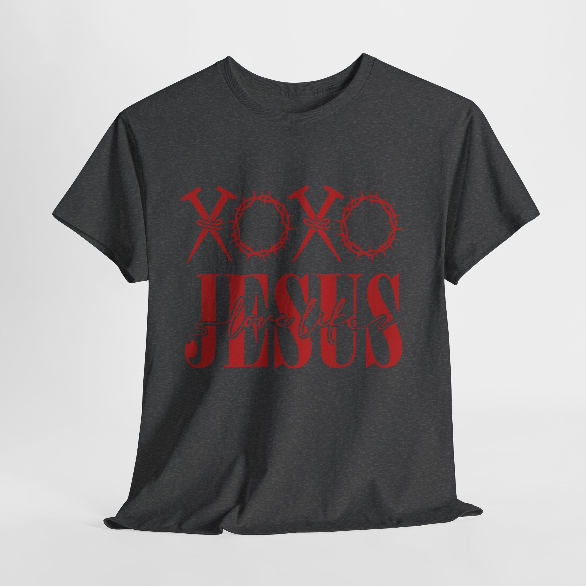 Christian Valentine T-Shirt — "XOXO Jesus Love Life" Nails & Thorn Crown Design Unisex Cotton Tee