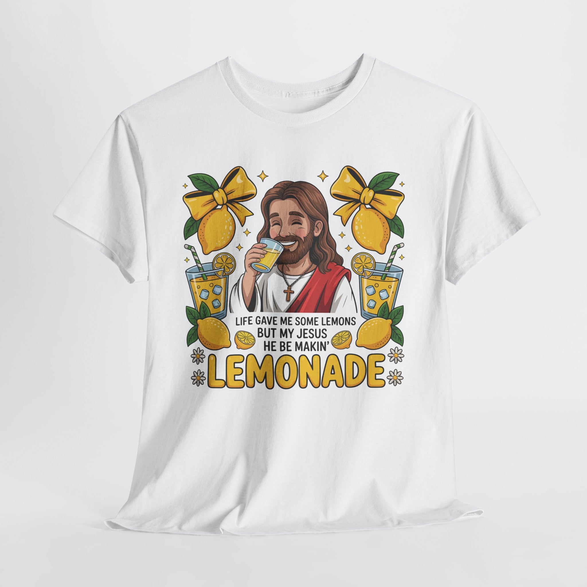 Jesus Drinking Lemonade T-Shirt — "Life Gave Me Some Lemons" Christian Unisex Cotton Tee