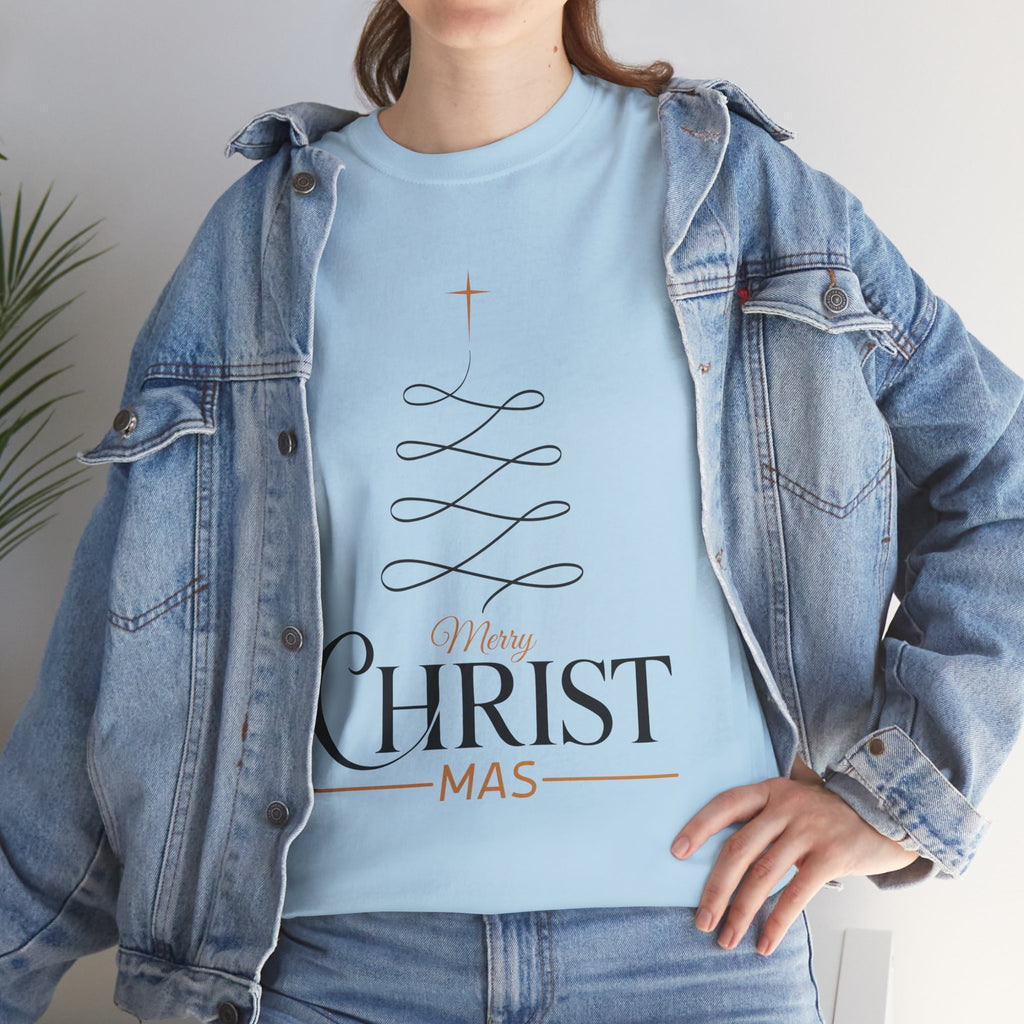 Merry Christmas Gold Cross Tree Unisex Cotton Tee